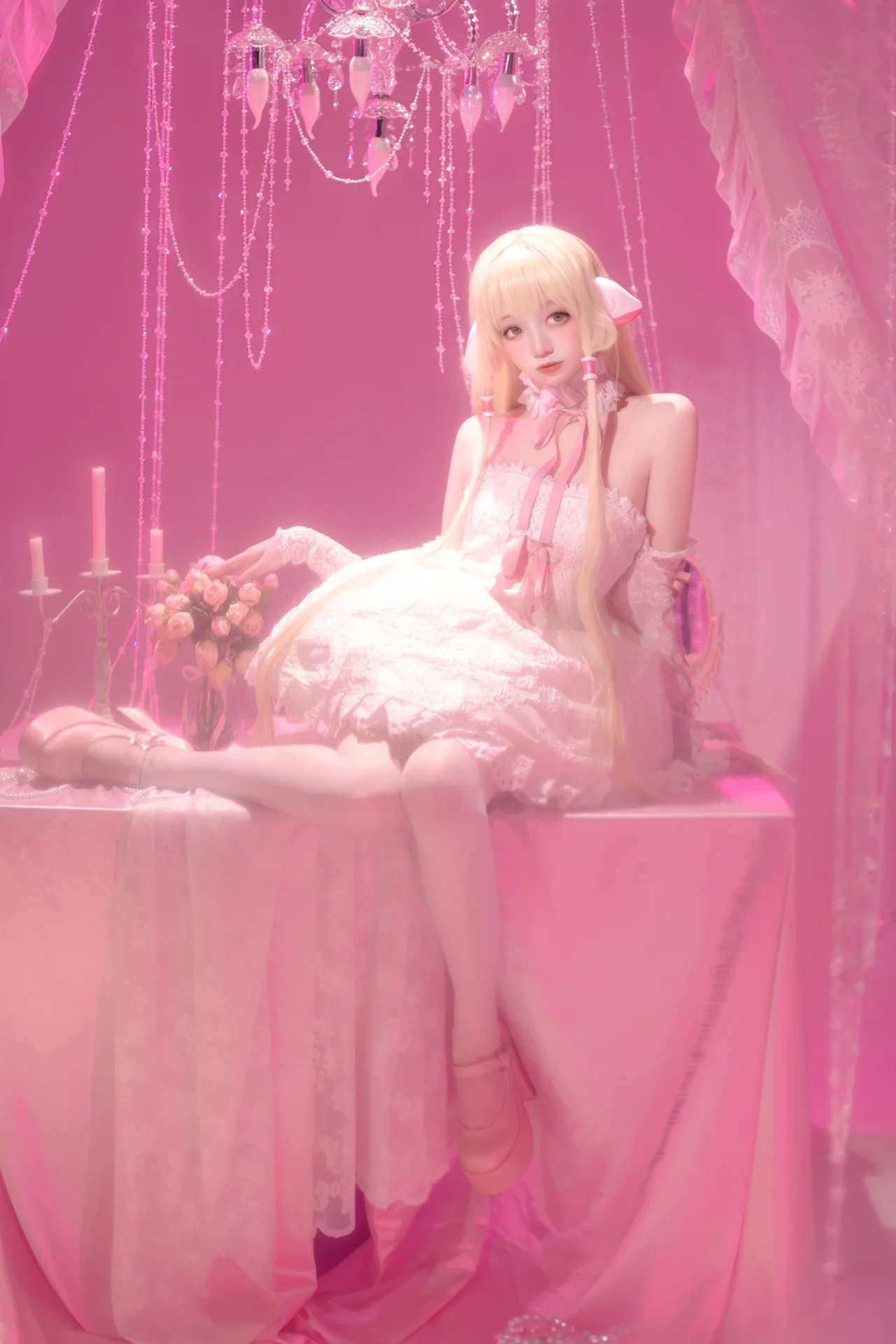 【小叽cos】人形电脑天使心，粉色帷幕下的纯净天使 - 第 4 张