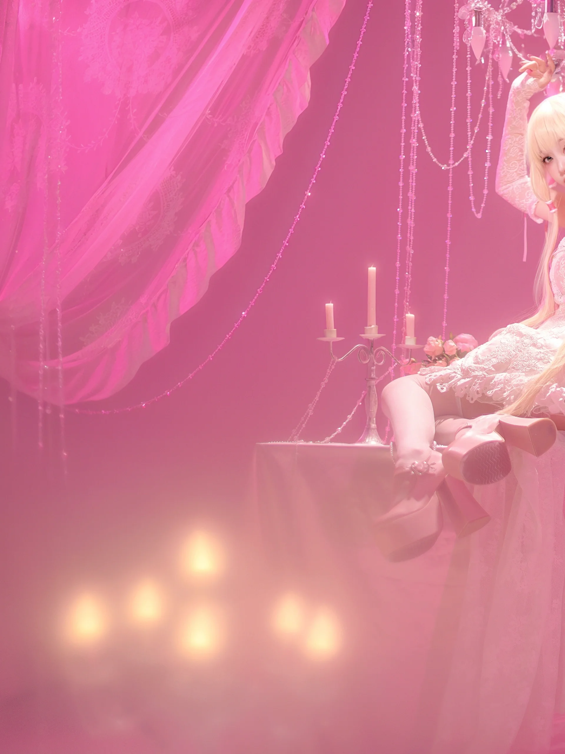 【小叽cos】人形电脑天使心，粉色帷幕下的纯净天使 - 第 5 张