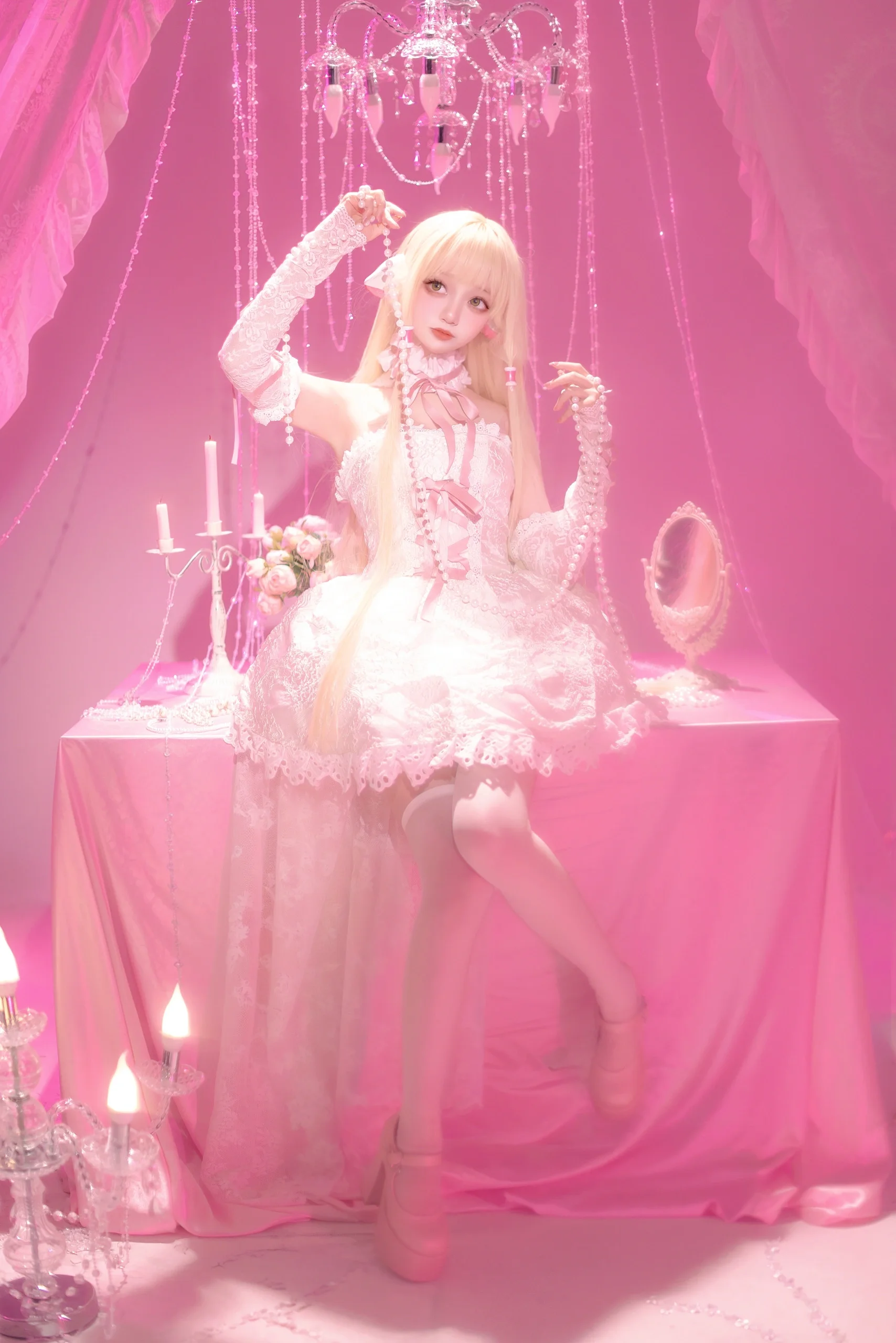 【小叽cos】人形电脑天使心，粉色帷幕下的纯净天使 - 第 7 张
