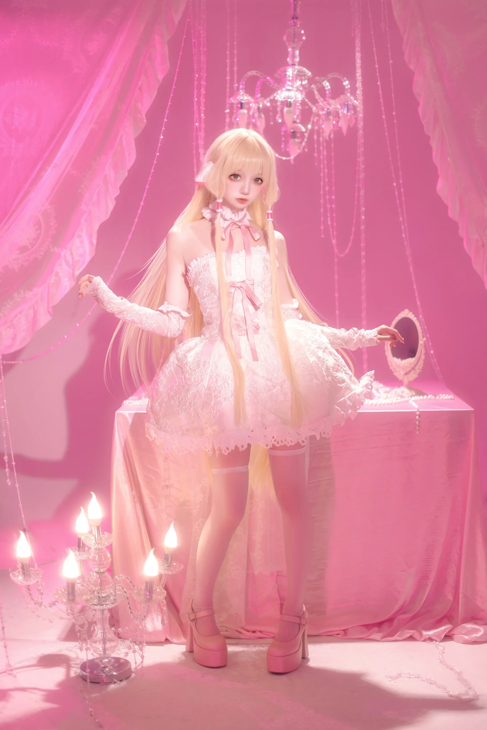 【小叽cos】人形电脑天使心，粉色帷幕下的纯净天使 - 第 8 张