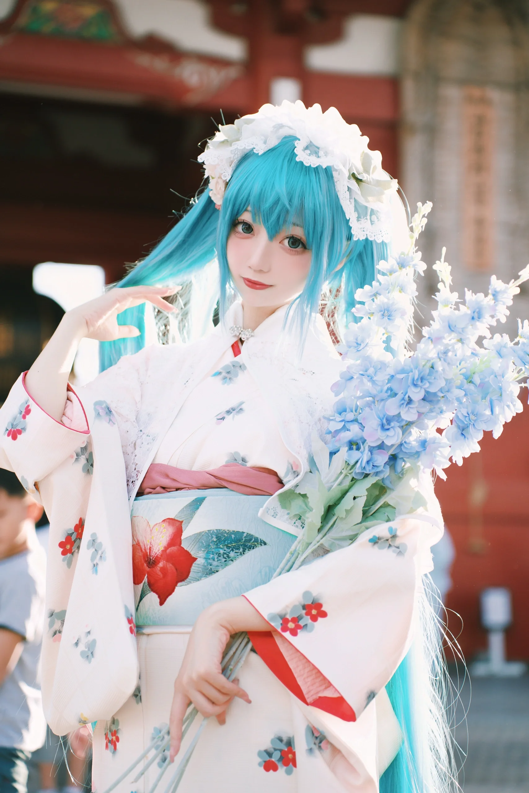 【初音未来cos】浅草寺的晴空下，私设和服初音