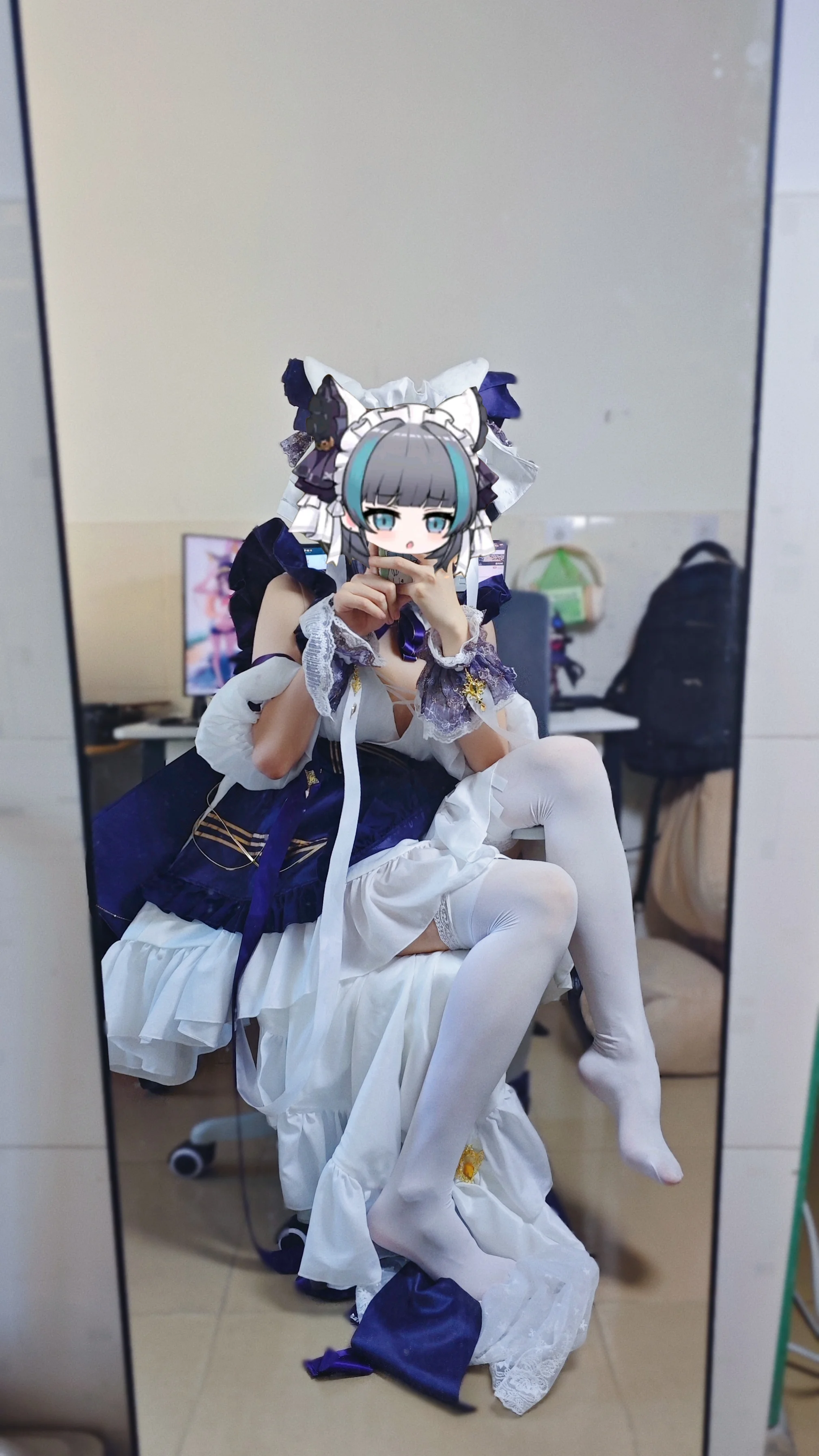 【柴郡cos】深蓝与纯白的猫娘女仆，试着捕捉一点静谧感