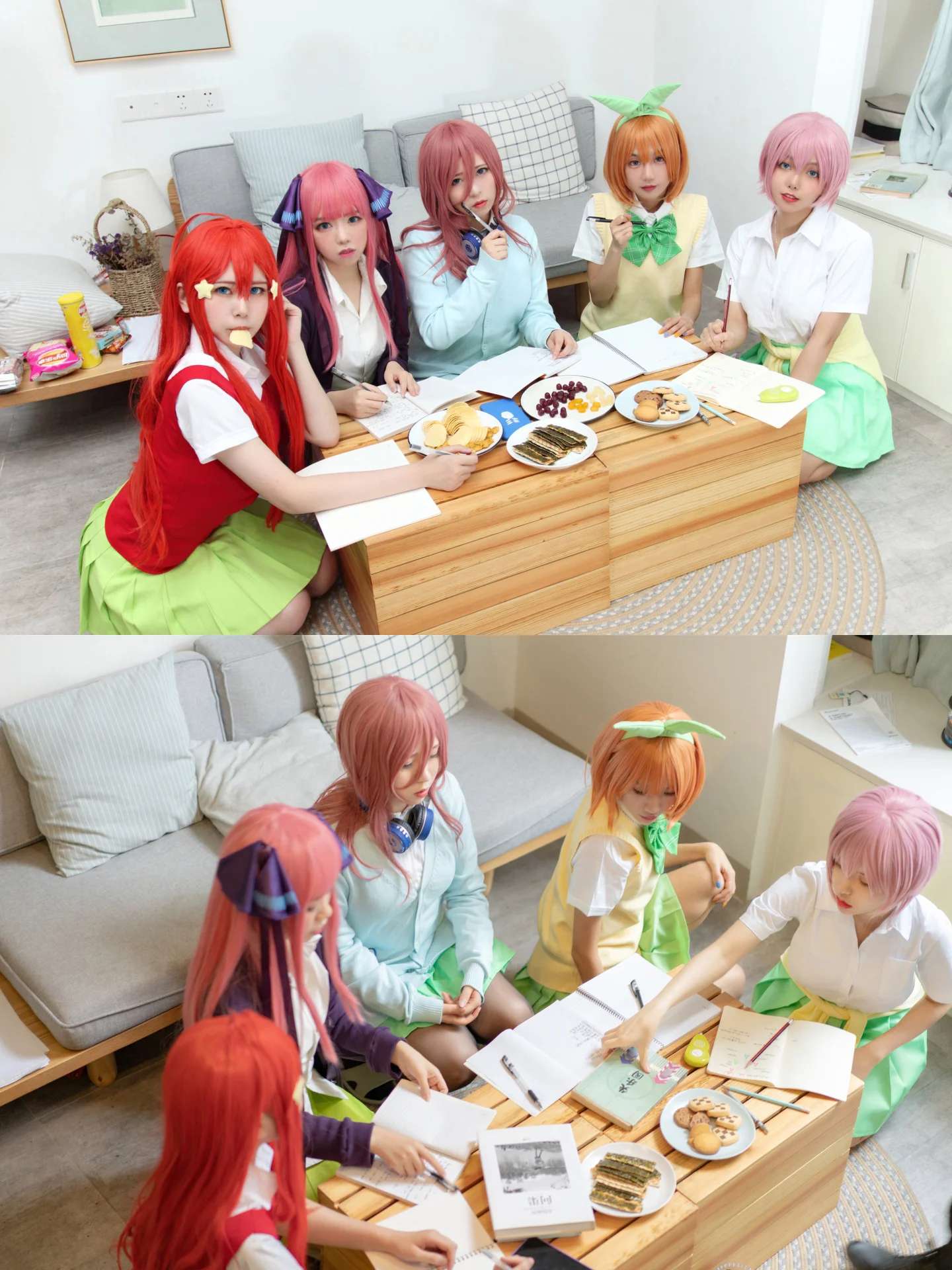 【五等分的花嫁cos】五姐妹同框，还原学习小组日常 - 第 1 张