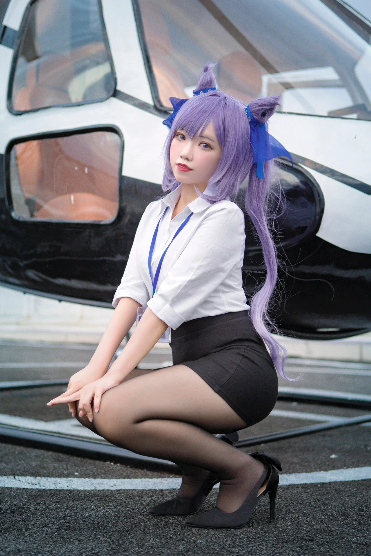 【刻晴cos】原神玉衡星与现代OL黑丝制服的混搭尝试 - 第 1 张