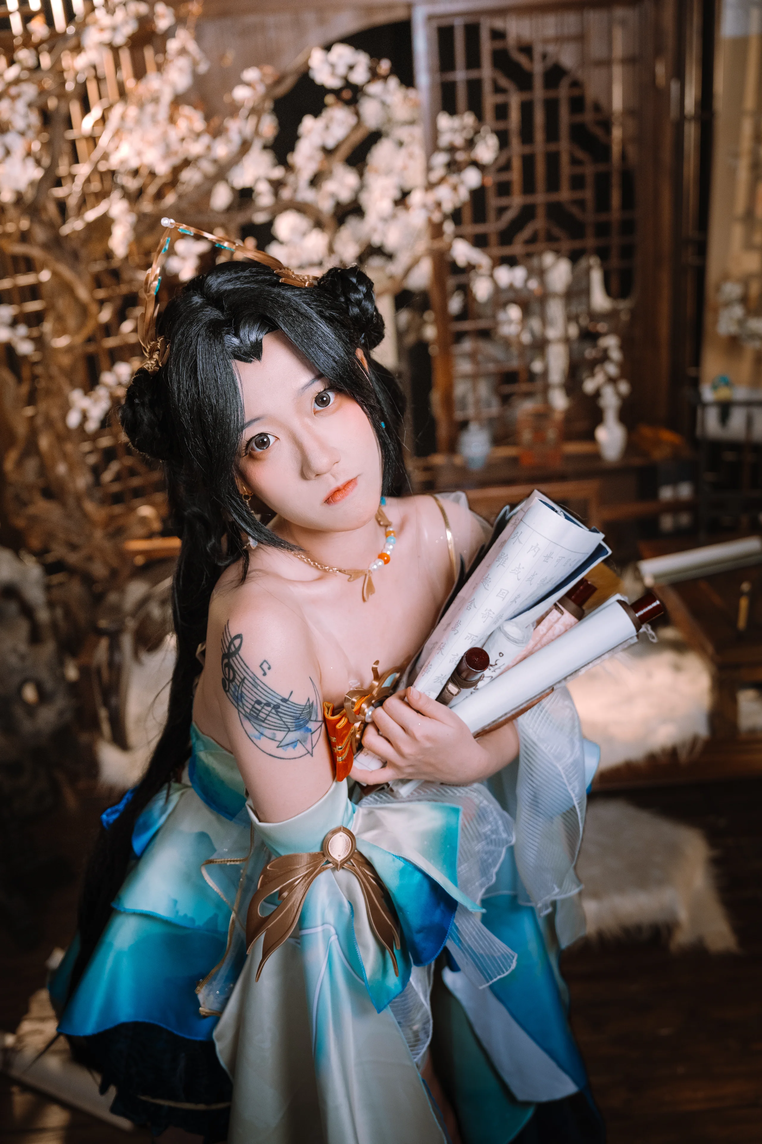 【蓝梦cos】永劫无间手游中的蓝青色清冷卷轴