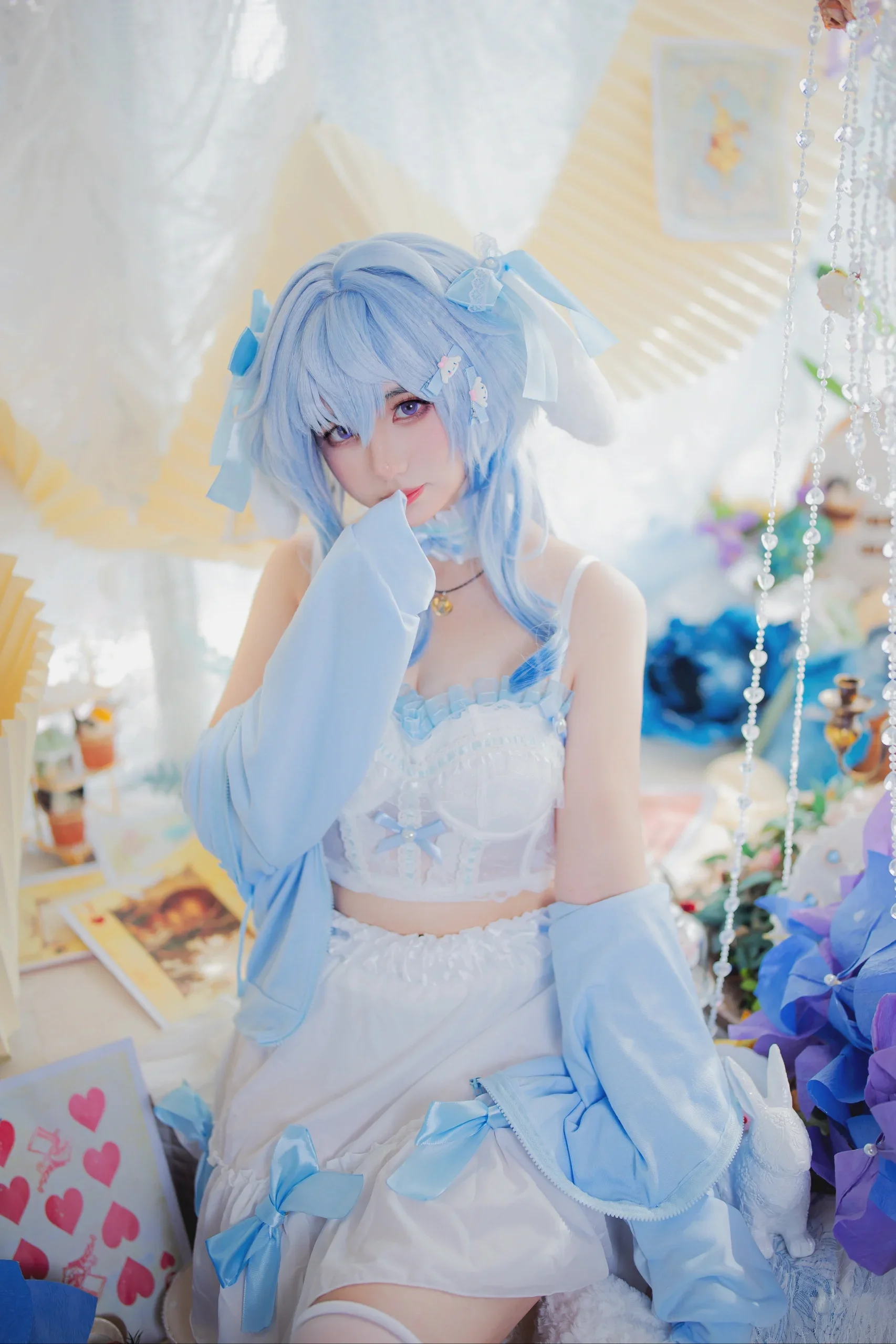 【甘雨 コスプレ】『原神』青と白のカジュアルな部屋着風スタジオ撮影 - 3 枚目