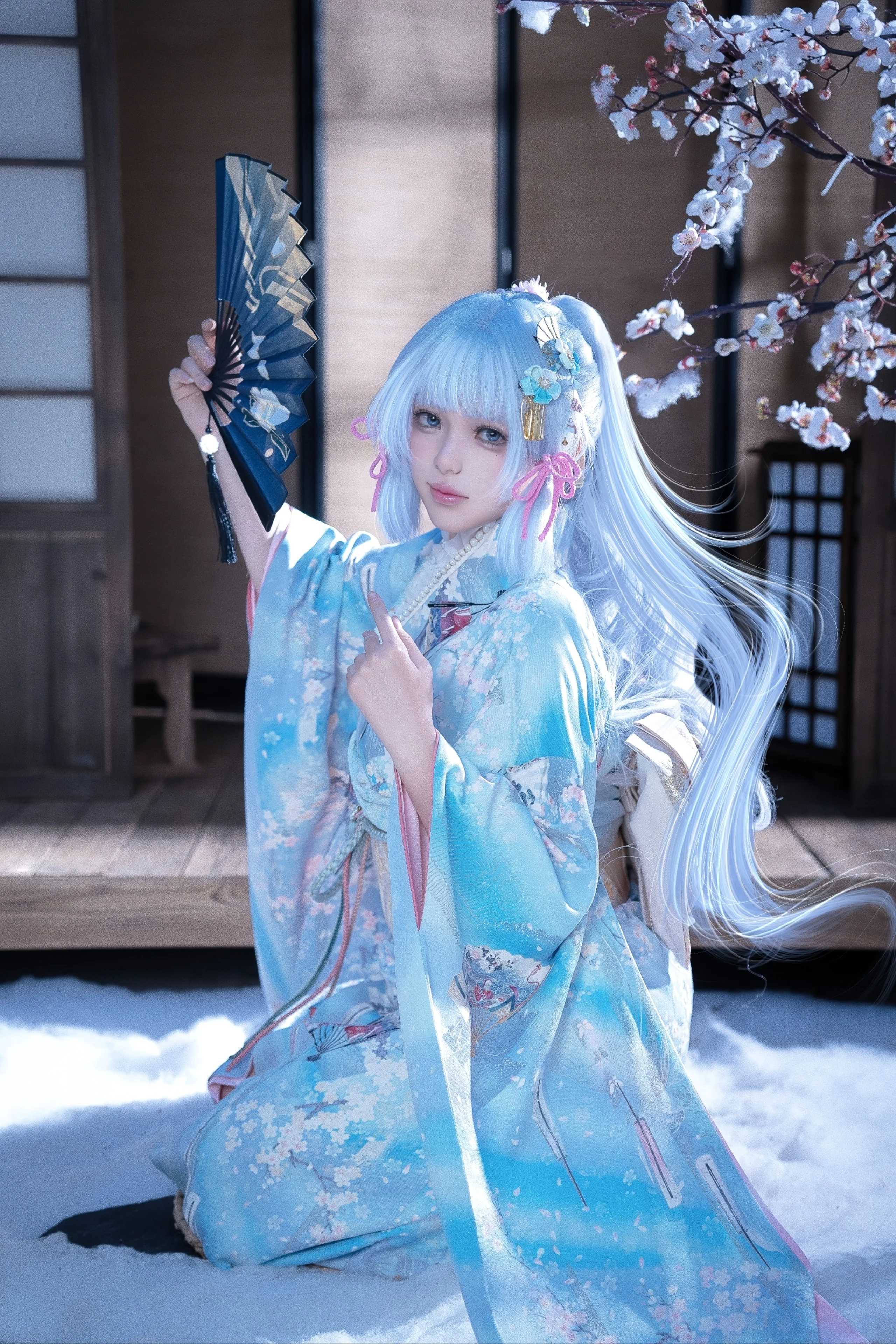 【神里绫华cos】雪中茶韵，冰蓝和服下的静谧时光