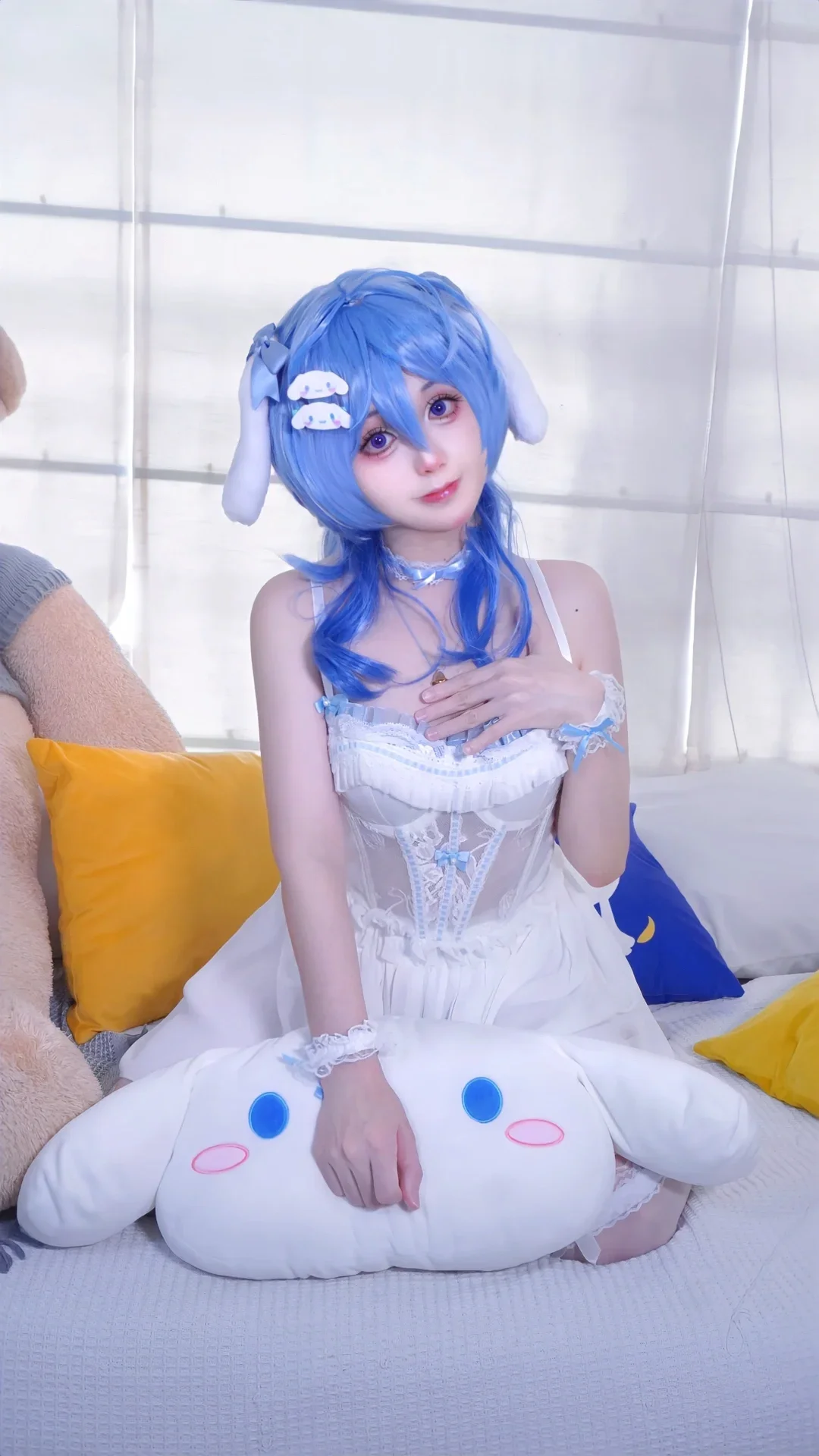 [Ganyu Cosplay] Genshin Impact Cinnamoroll Theme No-Jacket Version Cozy Home Lazy Record - Image 1