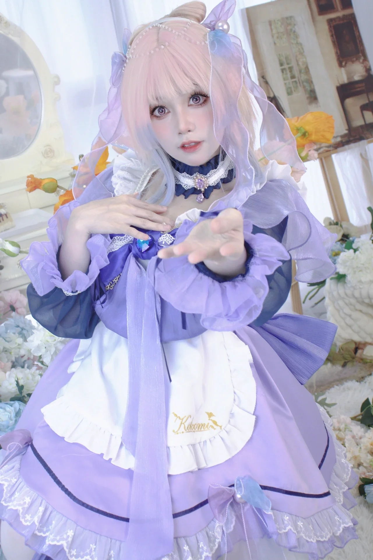 【珊瑚宫心海cos】原神 梦幻浅紫女仆与珍珠装饰 - 第 7 张