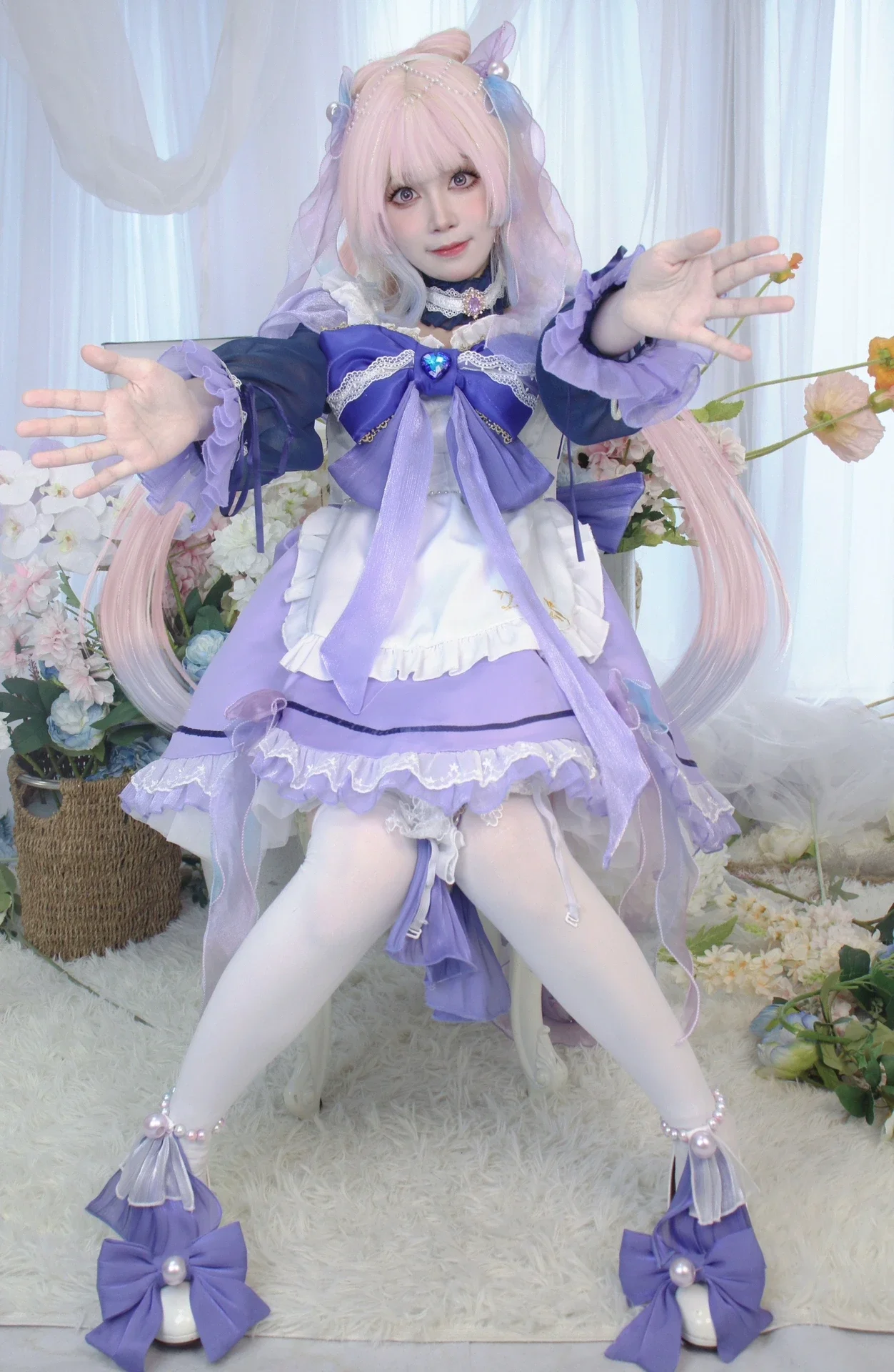 【珊瑚宫心海cos】原神 梦幻浅紫女仆与珍珠装饰 - 第 8 张