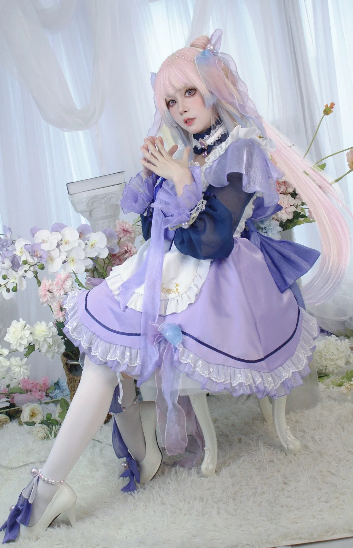【珊瑚宫心海cos】原神 梦幻浅紫女仆与珍珠装饰 - 第 9 张