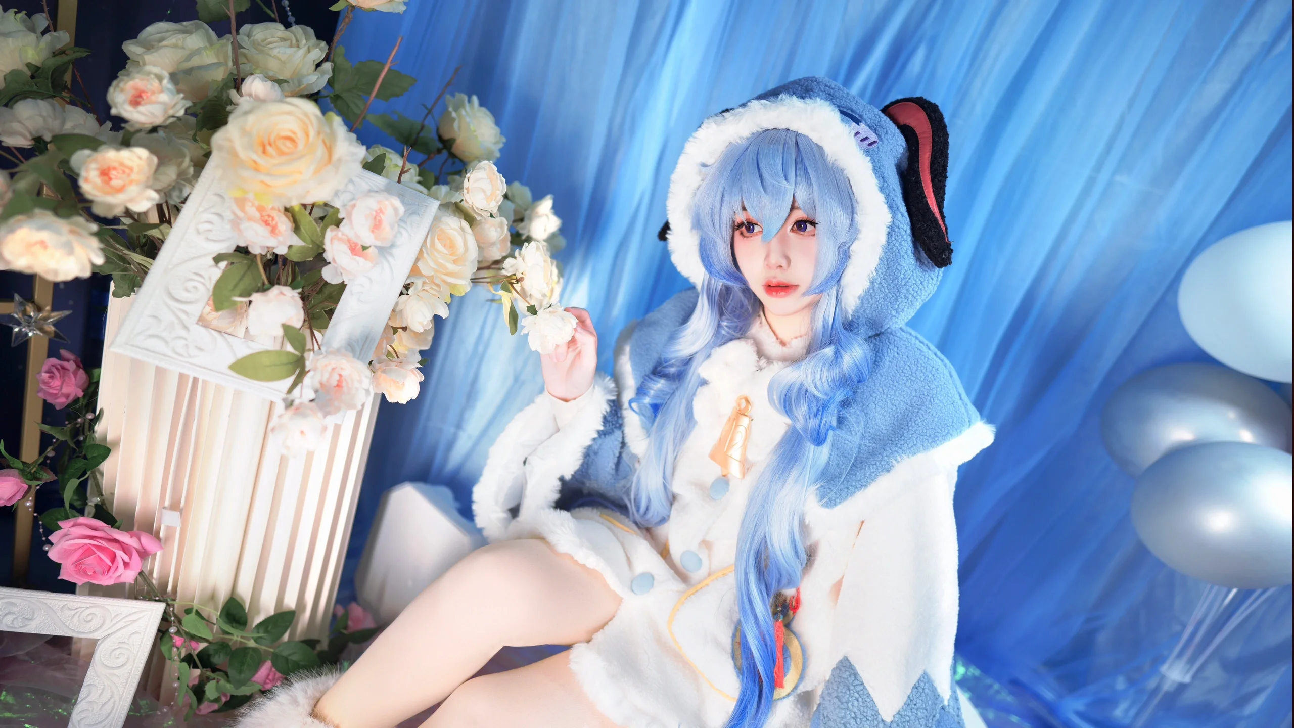 【甘雨cos】冬日毛絨手辦，原神藍調夢幻橫圖 - 第 2 張