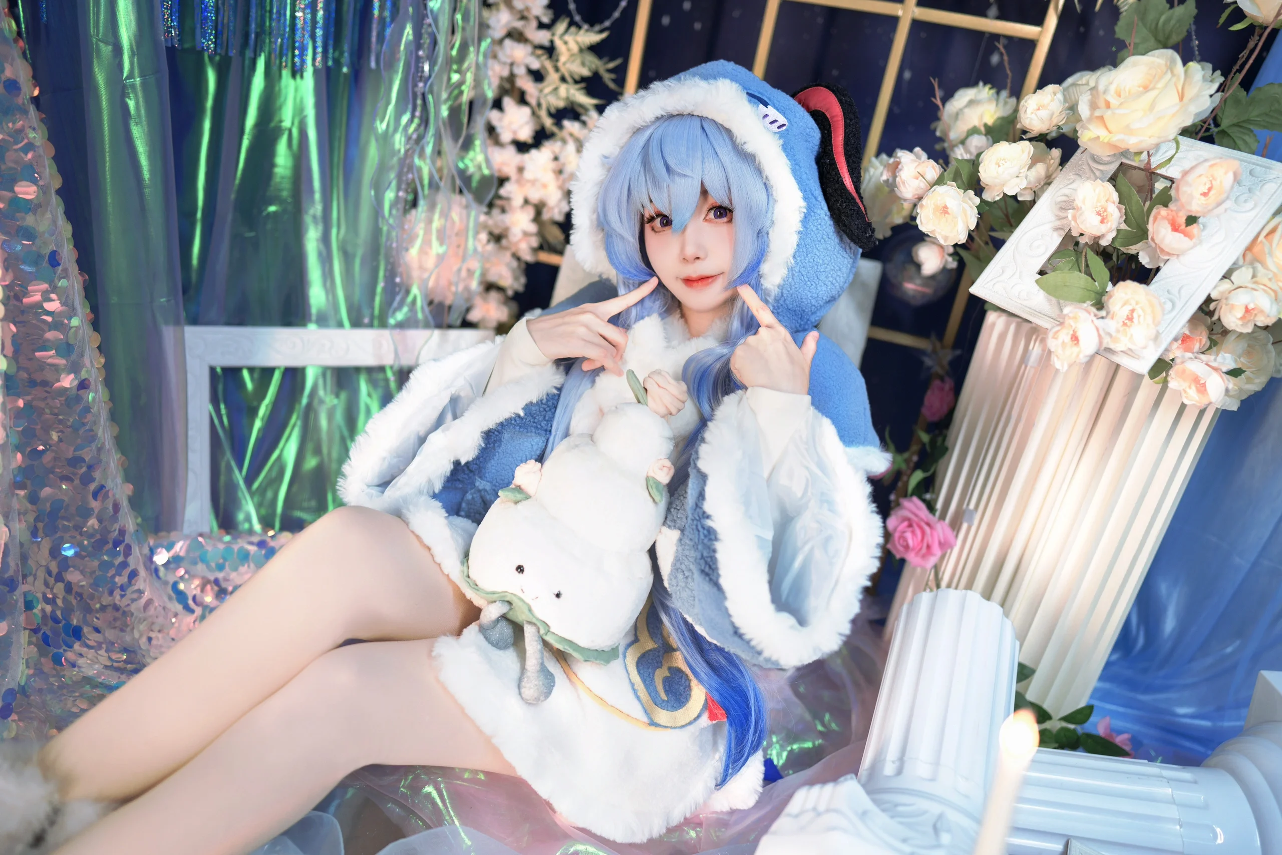 【甘雨cos】冬日毛絨手辦，原神藍調夢幻橫圖 - 第 3 張