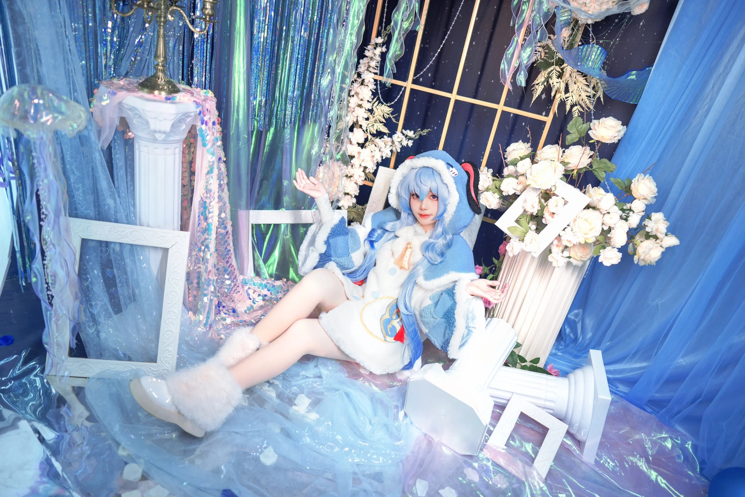 【甘雨cos】冬日毛絨手辦，原神藍調夢幻橫圖 - 第 4 張