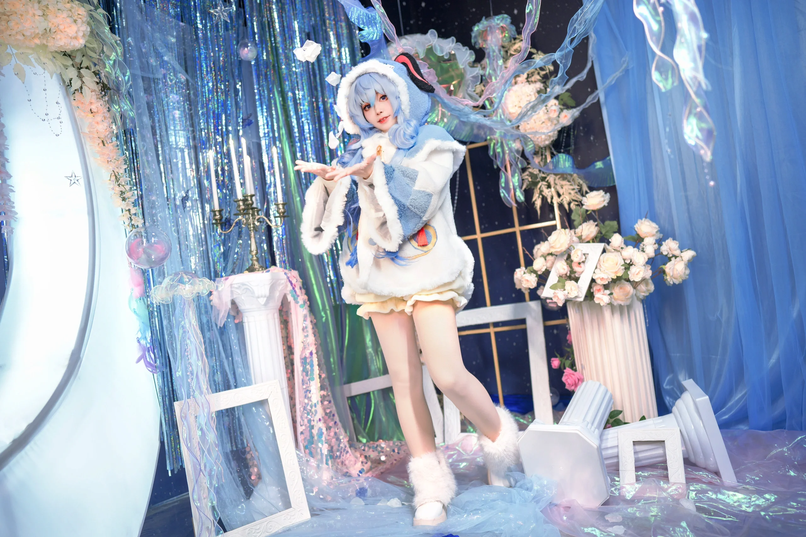 【甘雨cos】冬日毛絨手辦，原神藍調夢幻橫圖 - 第 6 張