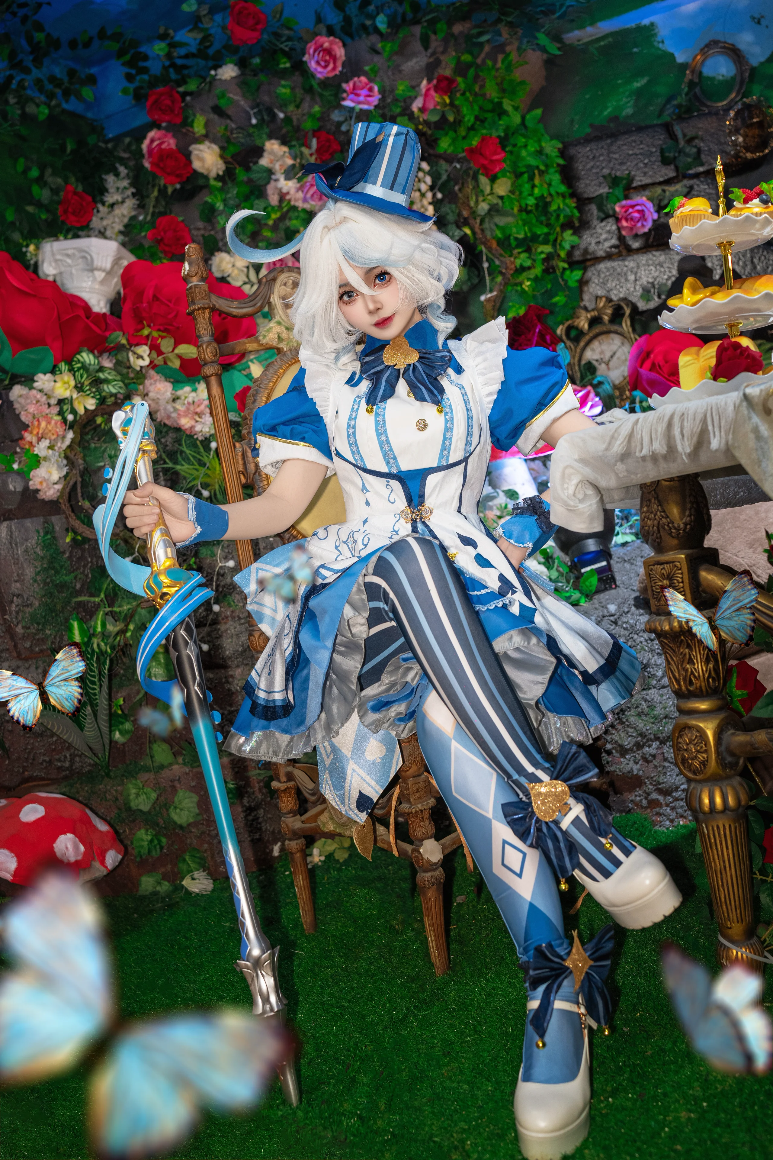 【芙宁娜cos】爱丽丝主题下的梦幻蓝白茶会 - 第 3 张