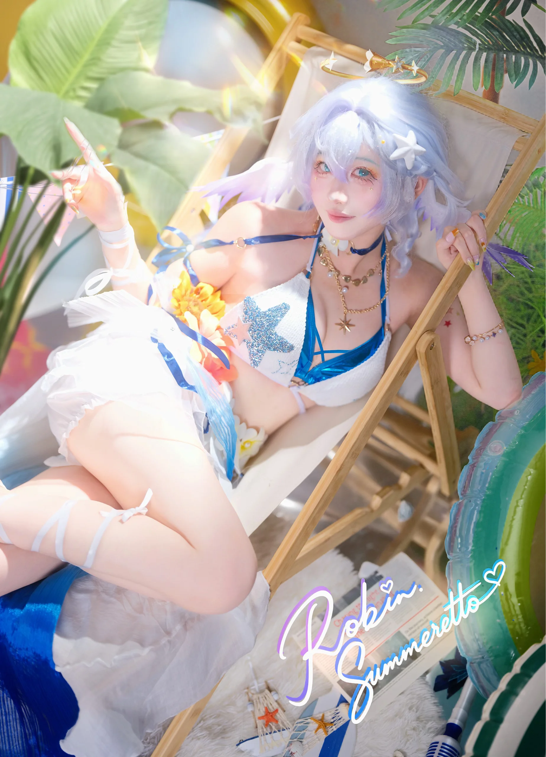 【ロビン コスプレ】崩壊：スターレイル夏のポートレート、陽光きらめく砂浜の小鳥 - 2 枚目
