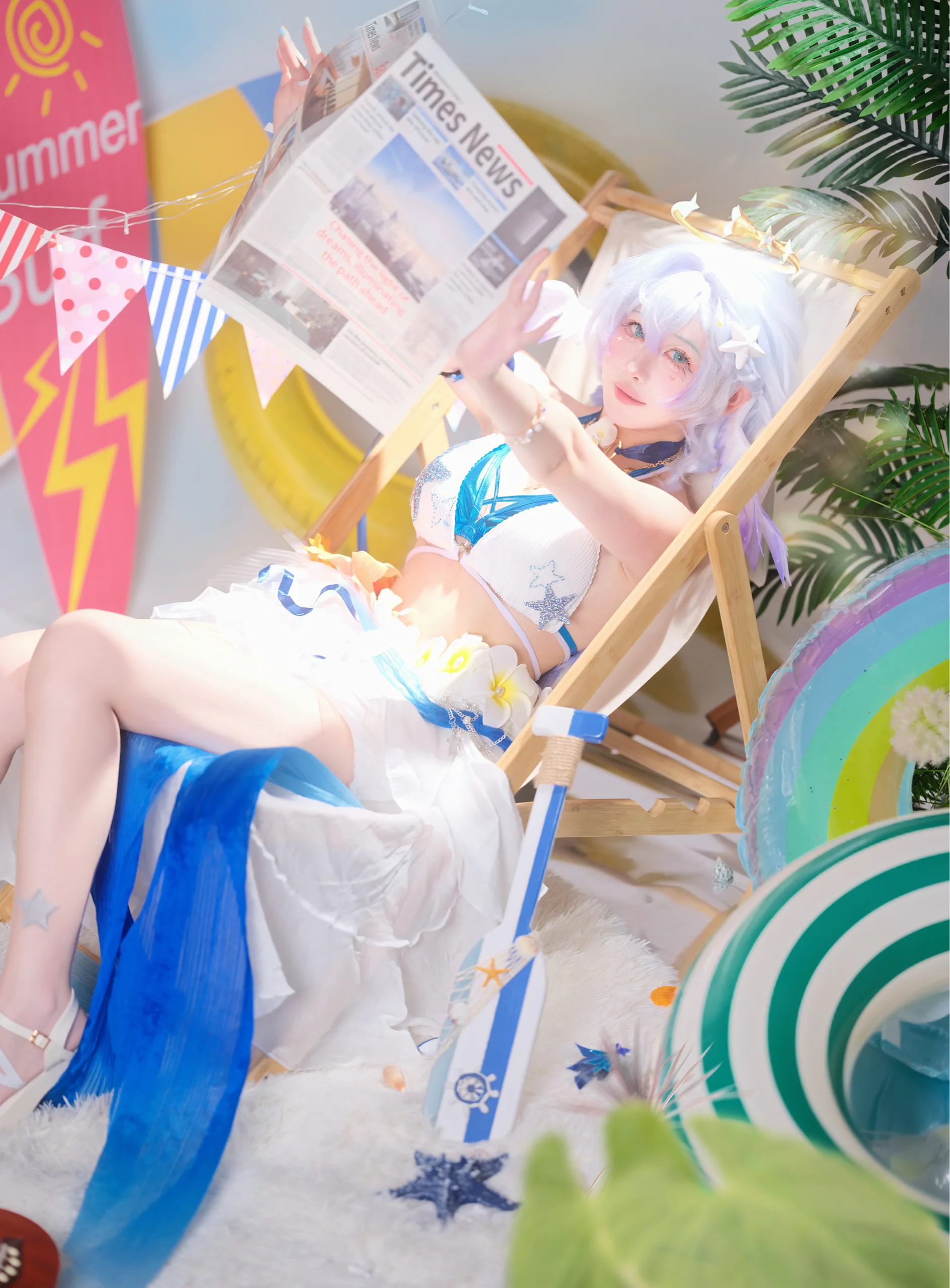 【ロビン コスプレ】崩壊：スターレイル夏のポートレート、陽光きらめく砂浜の小鳥 - 5 枚目