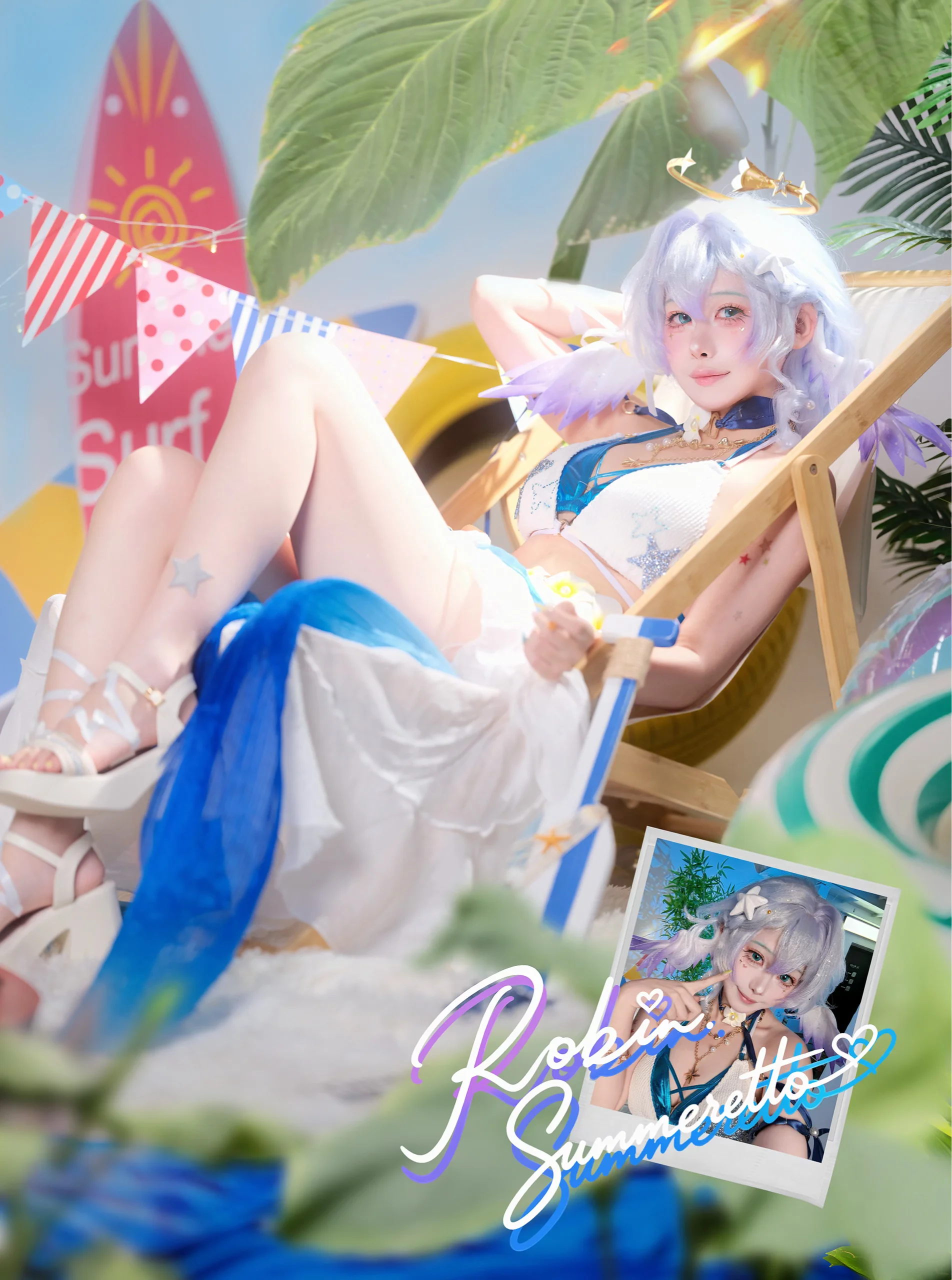 【ロビン コスプレ】崩壊：スターレイル夏のポートレート、陽光きらめく砂浜の小鳥 - 6 枚目