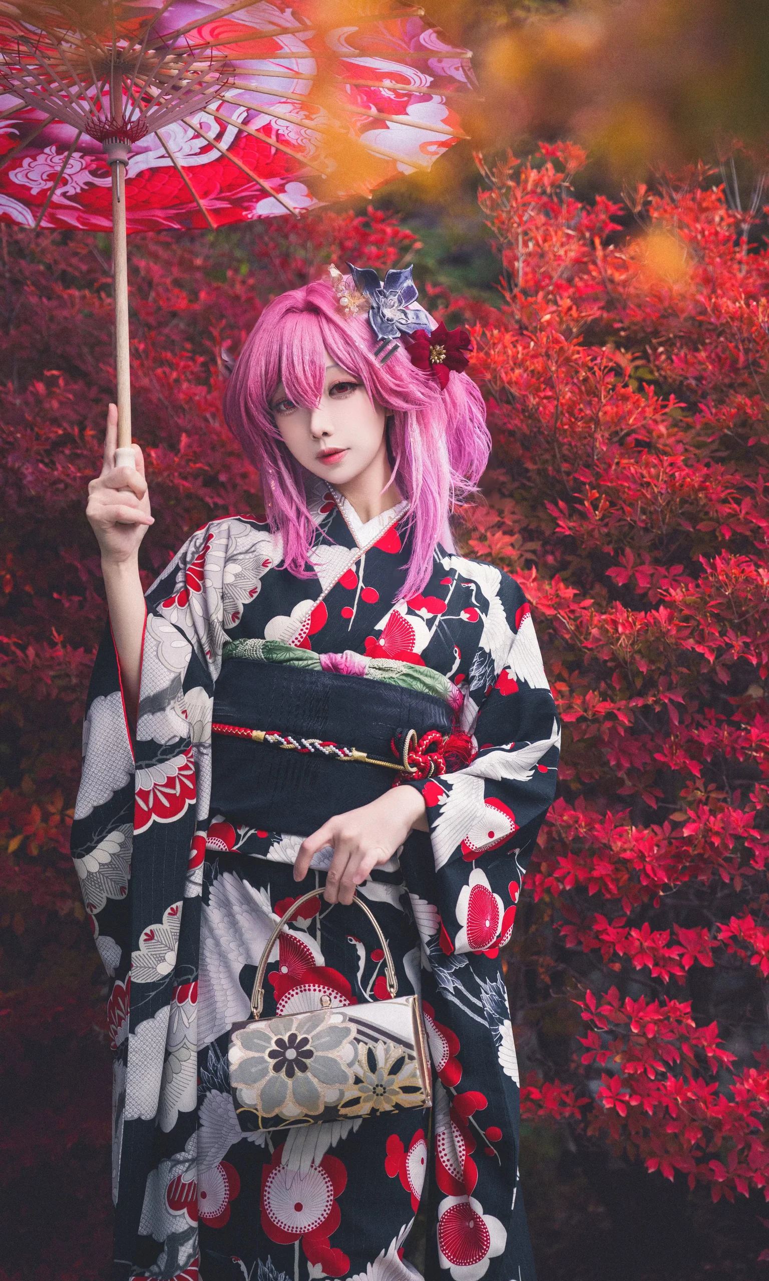 【长夜月cos】清水寺的红叶与红黑和服 - 第 1 张