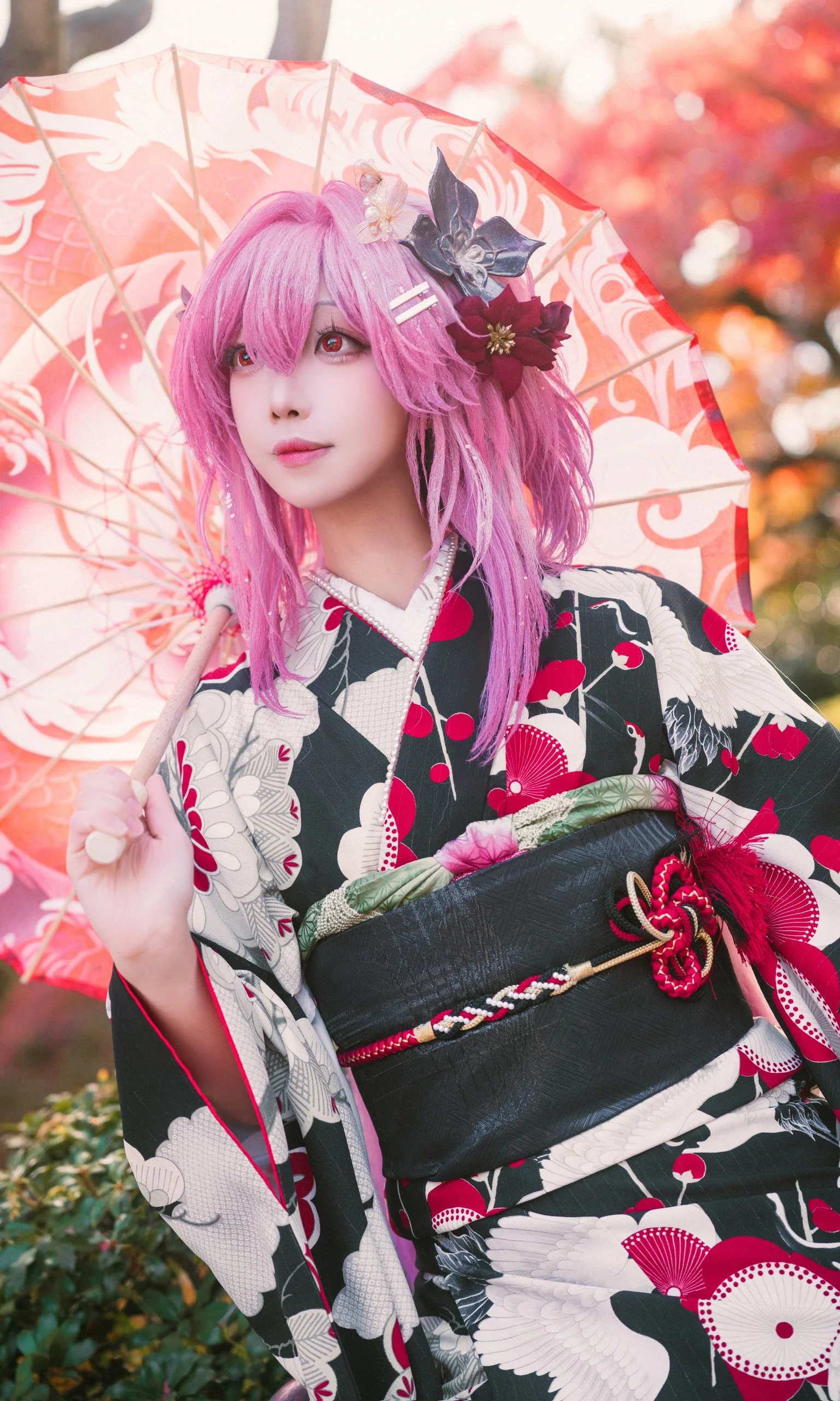 【长夜月cos】清水寺的红叶与红黑和服 - 第 3 张