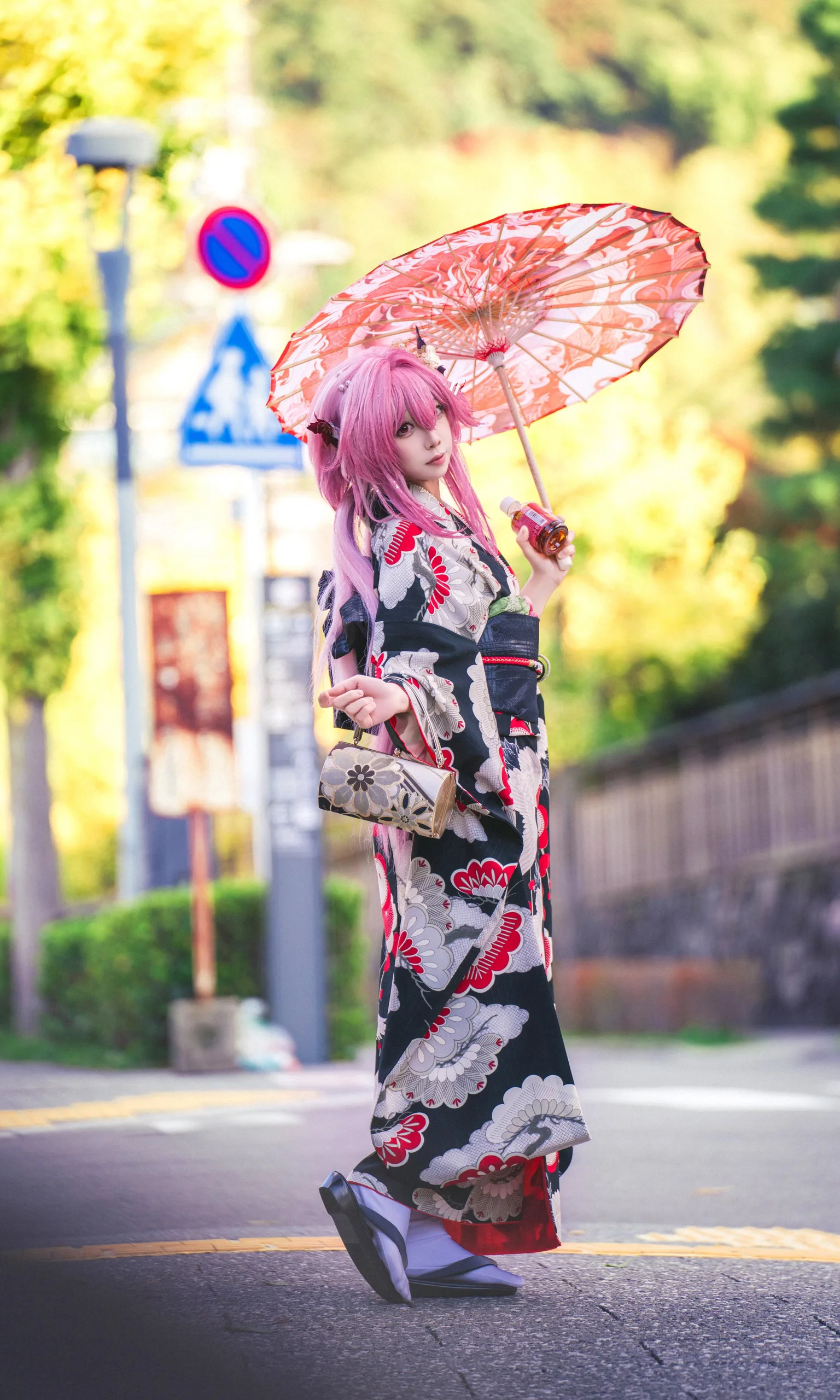 【长夜月cos】清水寺的红叶与红黑和服 - 第 4 张