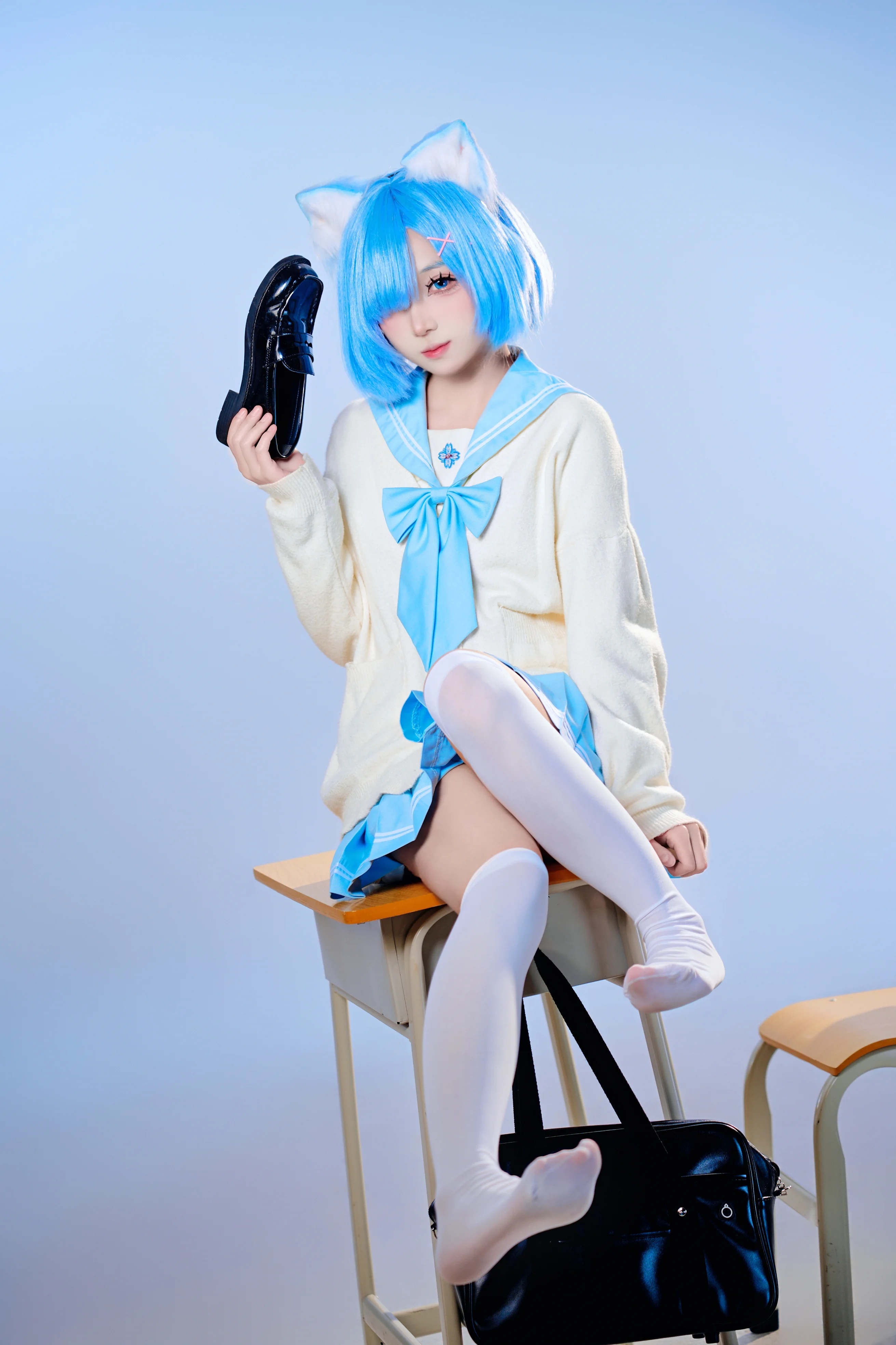 【蕾姆cos】从零开始的异世界生活，校园水手服蓝白清新风 - 第 1 张