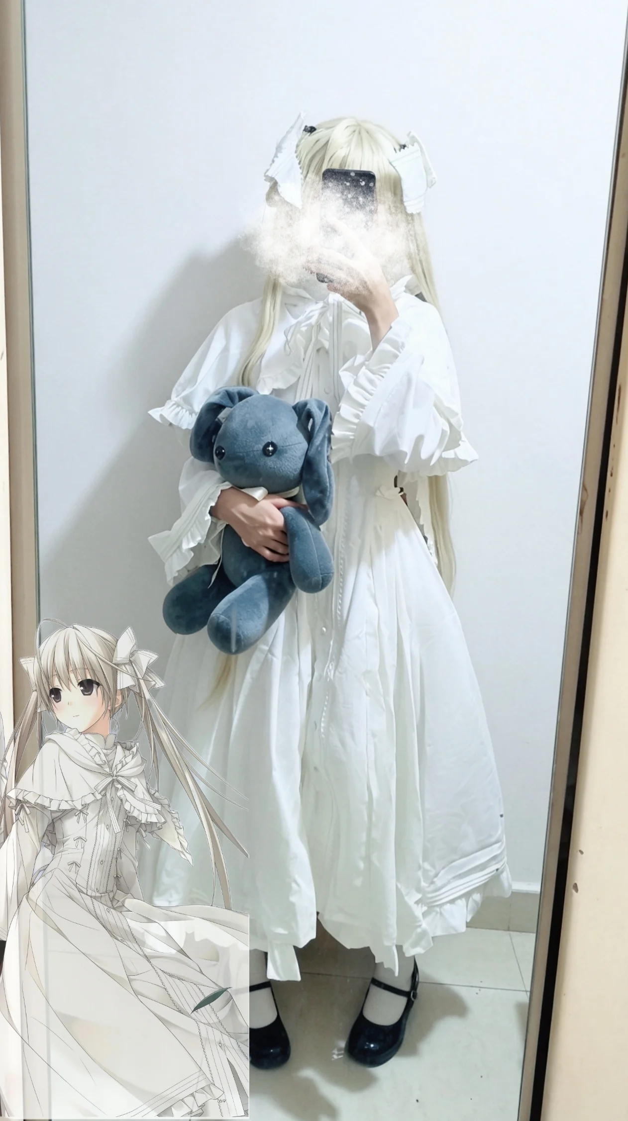 【春日野穹 コスプレ】ヨスガノソラ、白ワンピと青いうさぎの鏡面再現 - 1 枚目