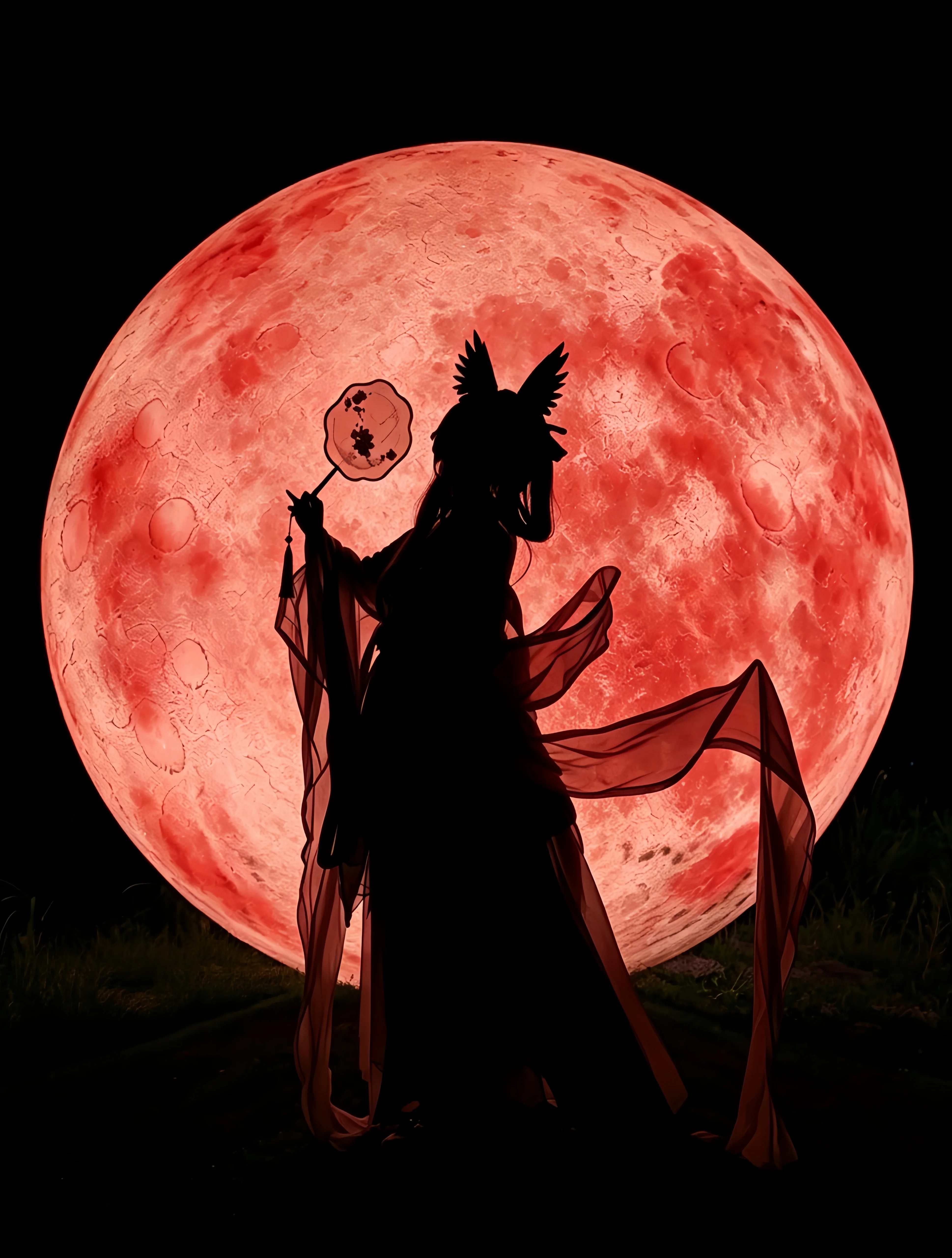 [Ptilopsis Cosplay] Arknights "Touching the Clouds": Grassland & Red Moon Night Outdoor Shoot - Image 8