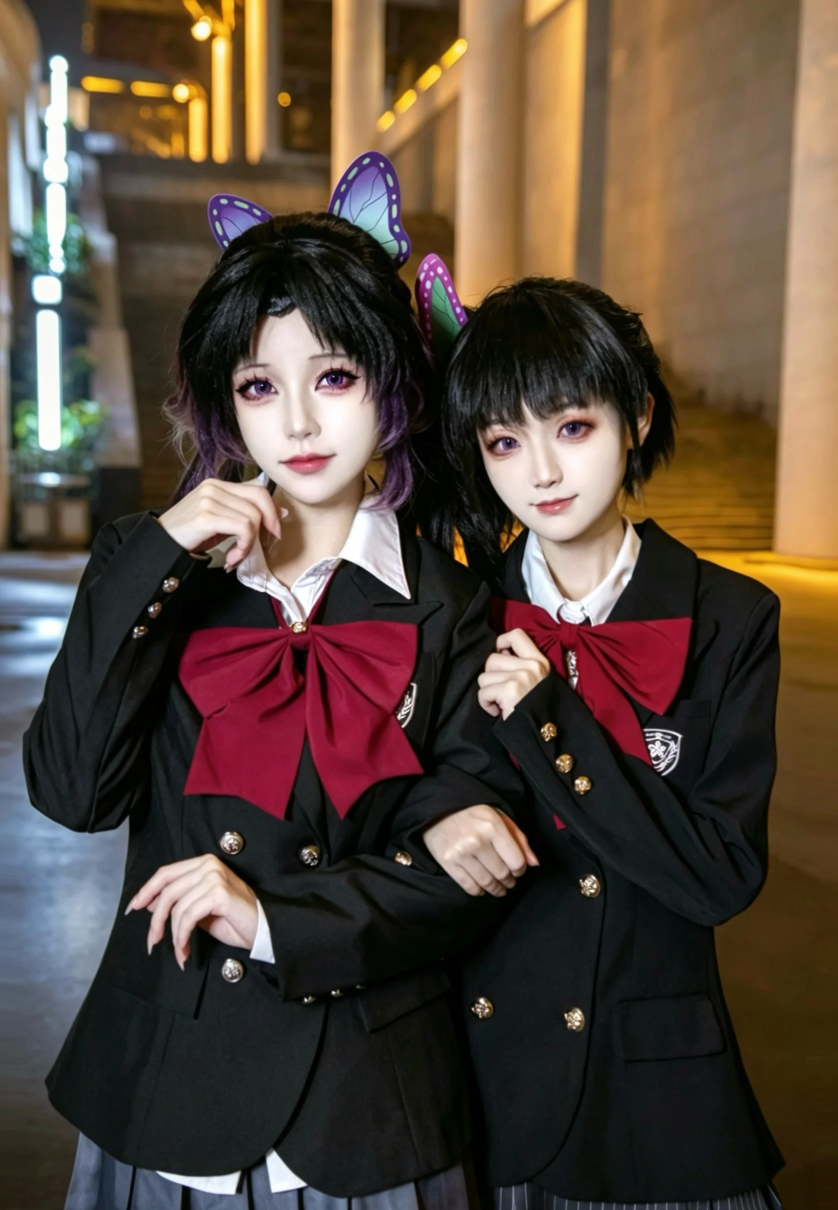 【蝴蝶忍香奈乎cos】暗红领结下的学院风私设夜景正片 - 第 2 张