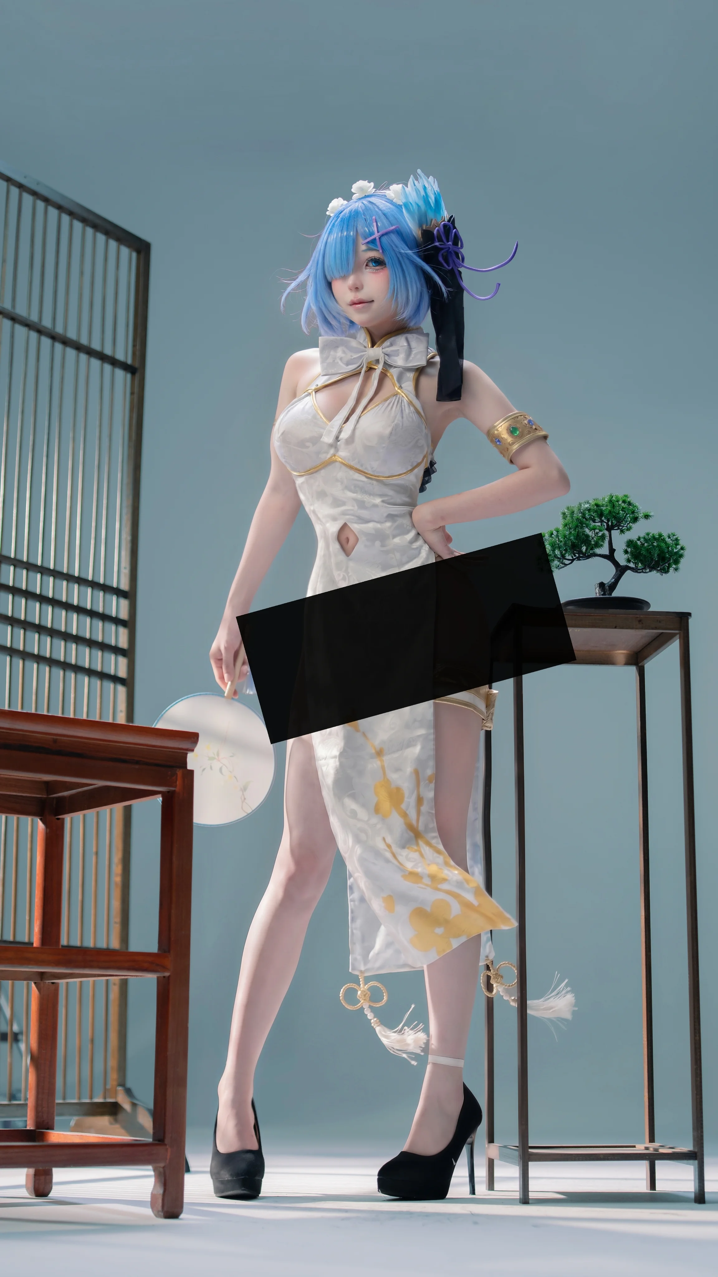 【蕾姆cos】re0旗袍造型，蓝发少女的中式优雅诠释 - 第 2 张