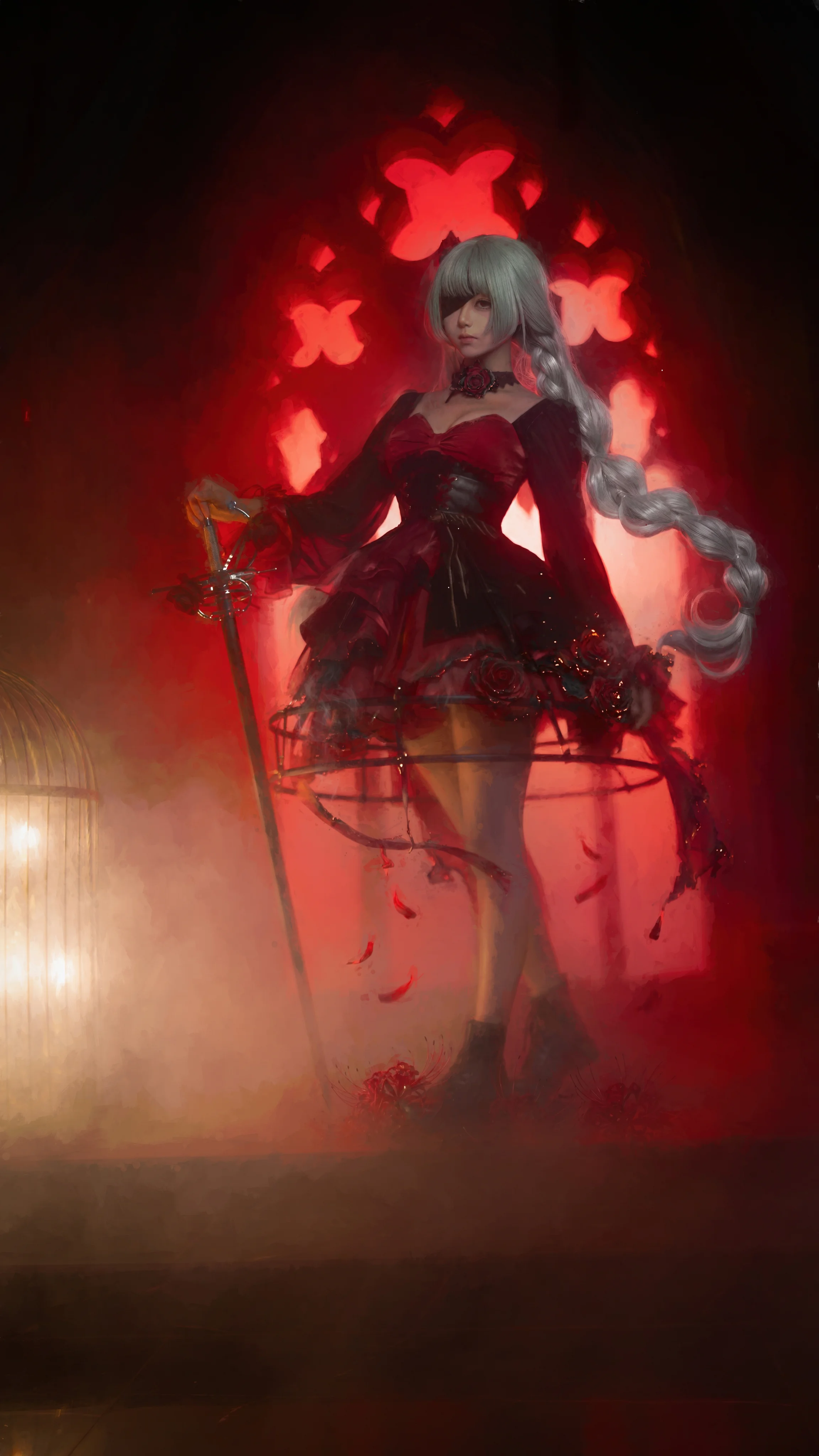 【弗洛洛cos】红黑哥特风，暗夜里的玫瑰之影