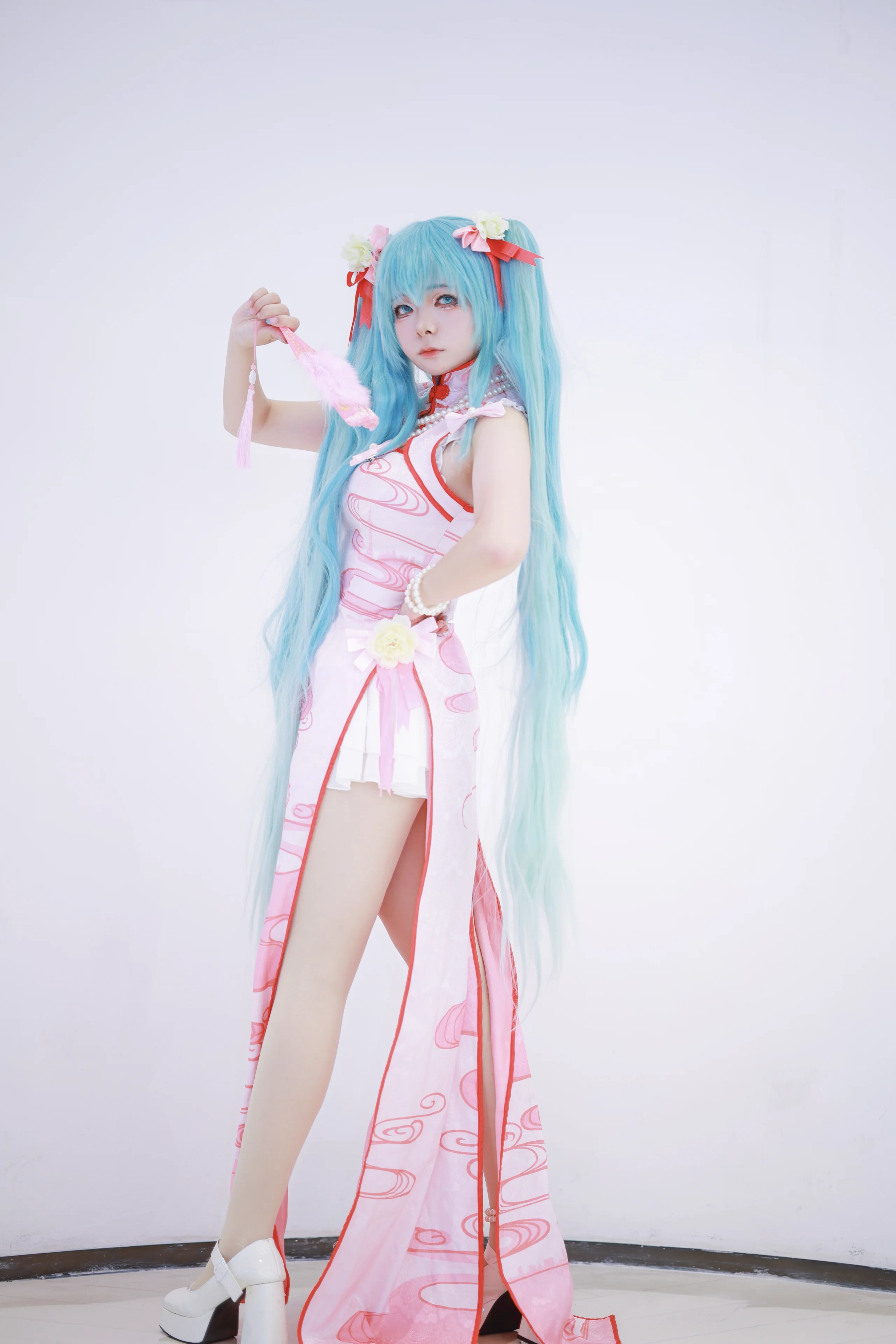 【初音未来cos】粉白中国风旗袍的棚拍分享 - 第 4 张