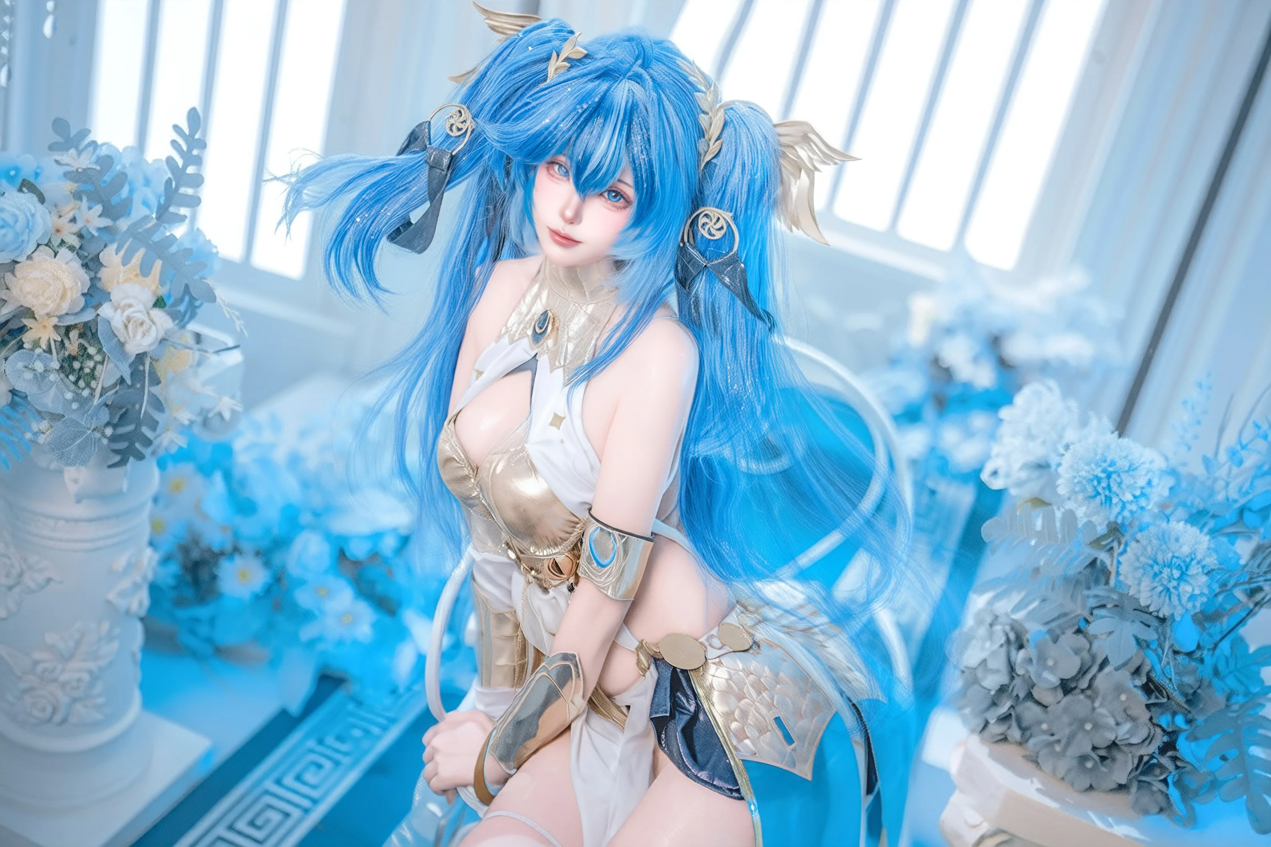 【尤诺cos】鸣潮尤诺正片，蓝白交织的视觉呈现 - 第 4 张