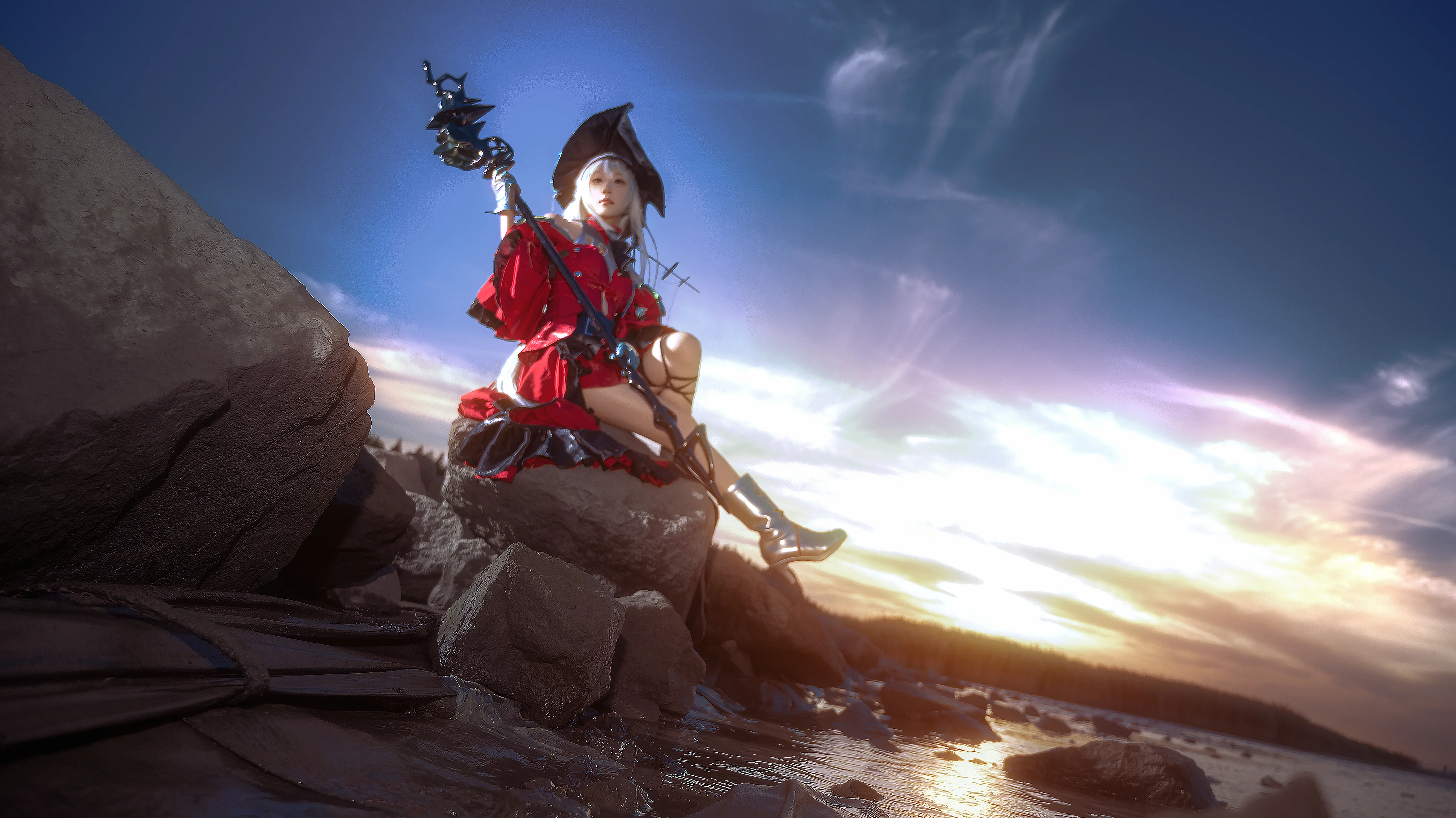 【浊心斯卡蒂cos】明日方舟，海风中矗立的红衣与法杖 - 第 4 张