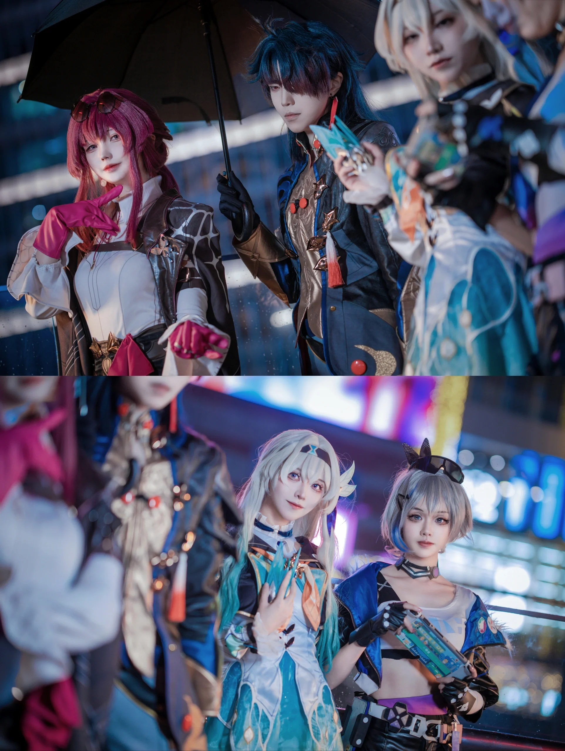 [Kafka, Blade, Silver Wolf & Firefly cosplay] Honkai: Star Rail — Stellaron Hunters on a Night City Rooftop - Image 1