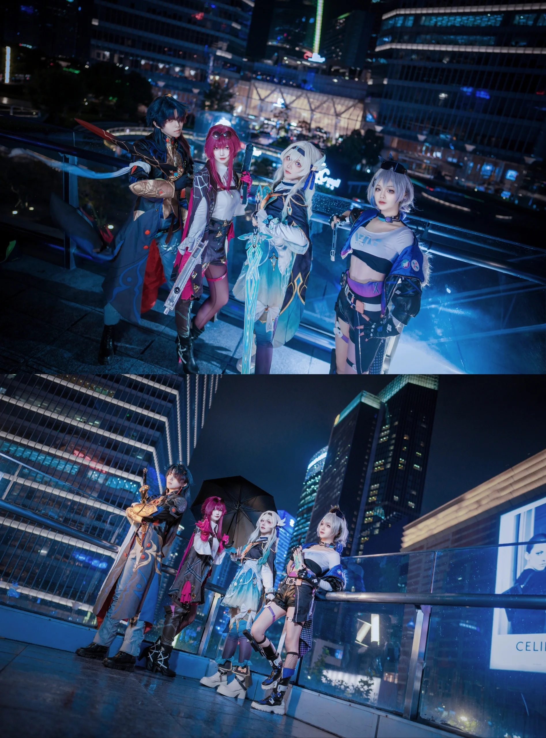 [Kafka, Blade, Silver Wolf & Firefly cosplay] Honkai: Star Rail — Stellaron Hunters on a Night City Rooftop - Image 2