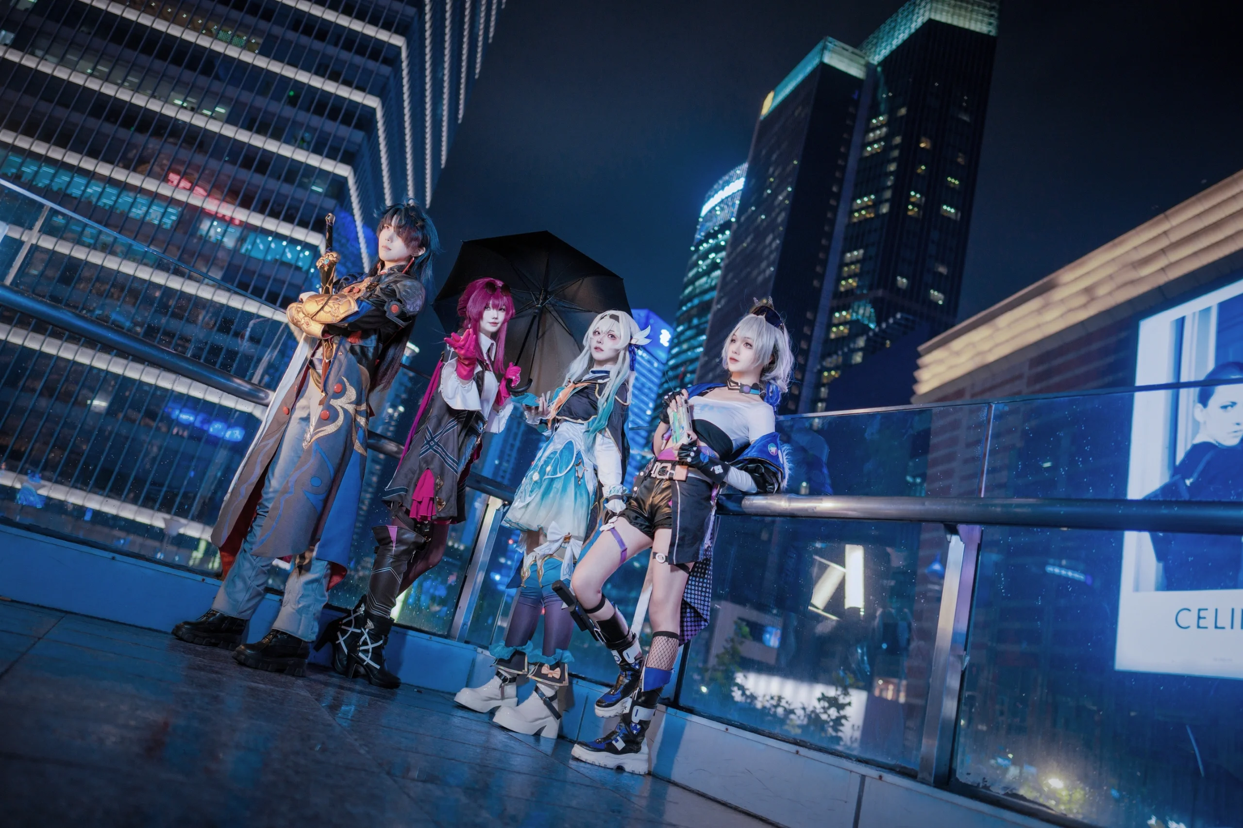 [Kafka, Blade, Silver Wolf & Firefly cosplay] Honkai: Star Rail — Stellaron Hunters on a Night City Rooftop - Image 5