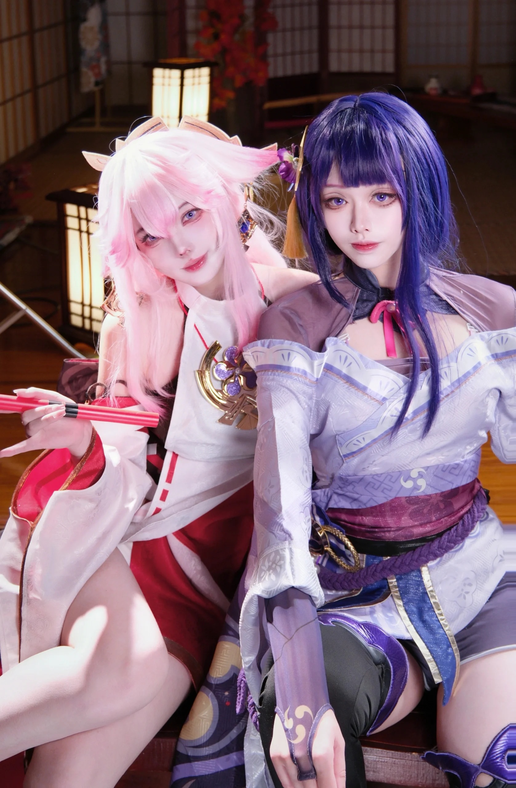 【雷电将军与八重神子cos】稻妻的雷光与鸣神大社的狐影