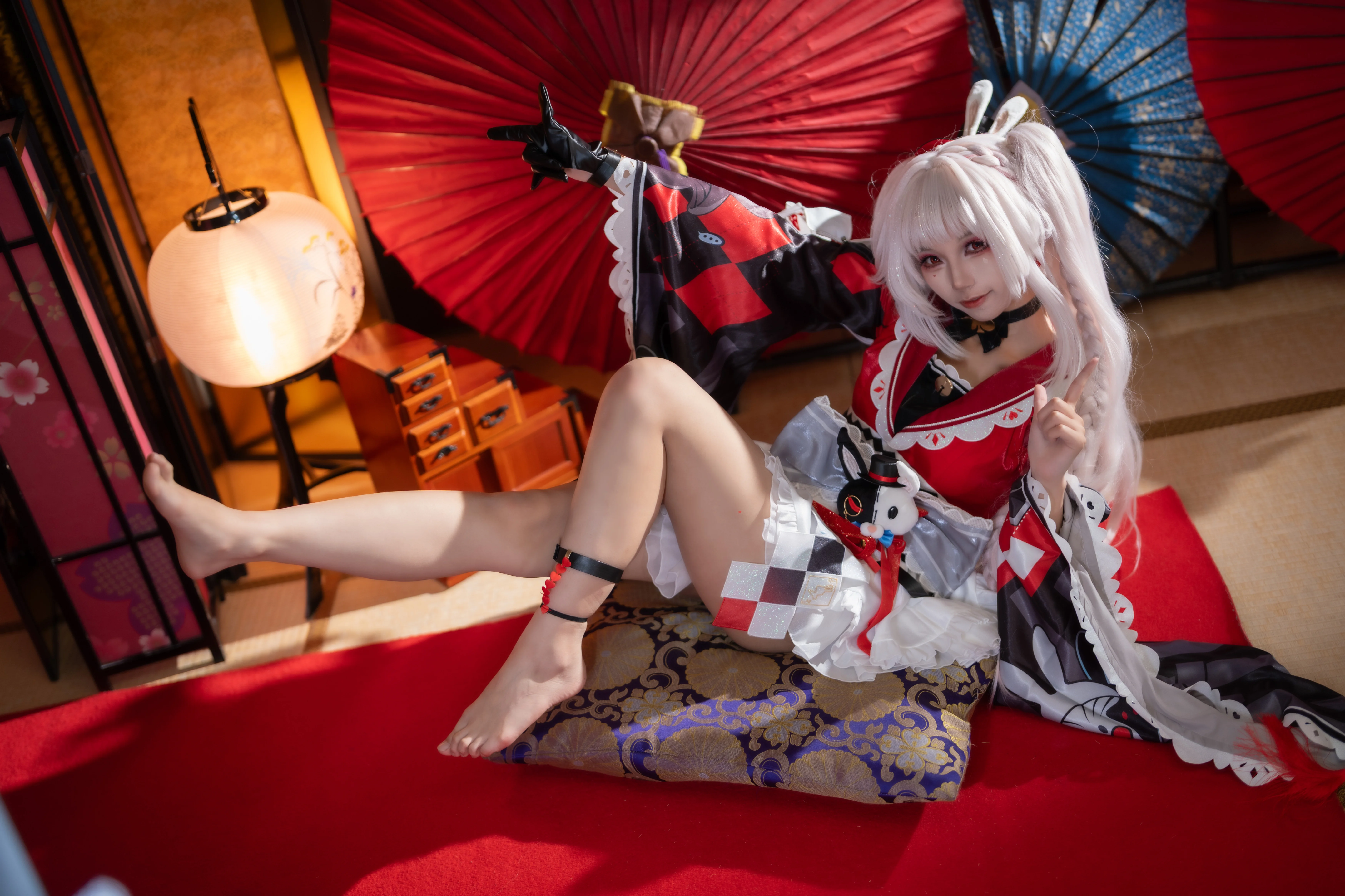 【火花cos】崩坏星穹铁道的和风造型，红白黑配色细节满满