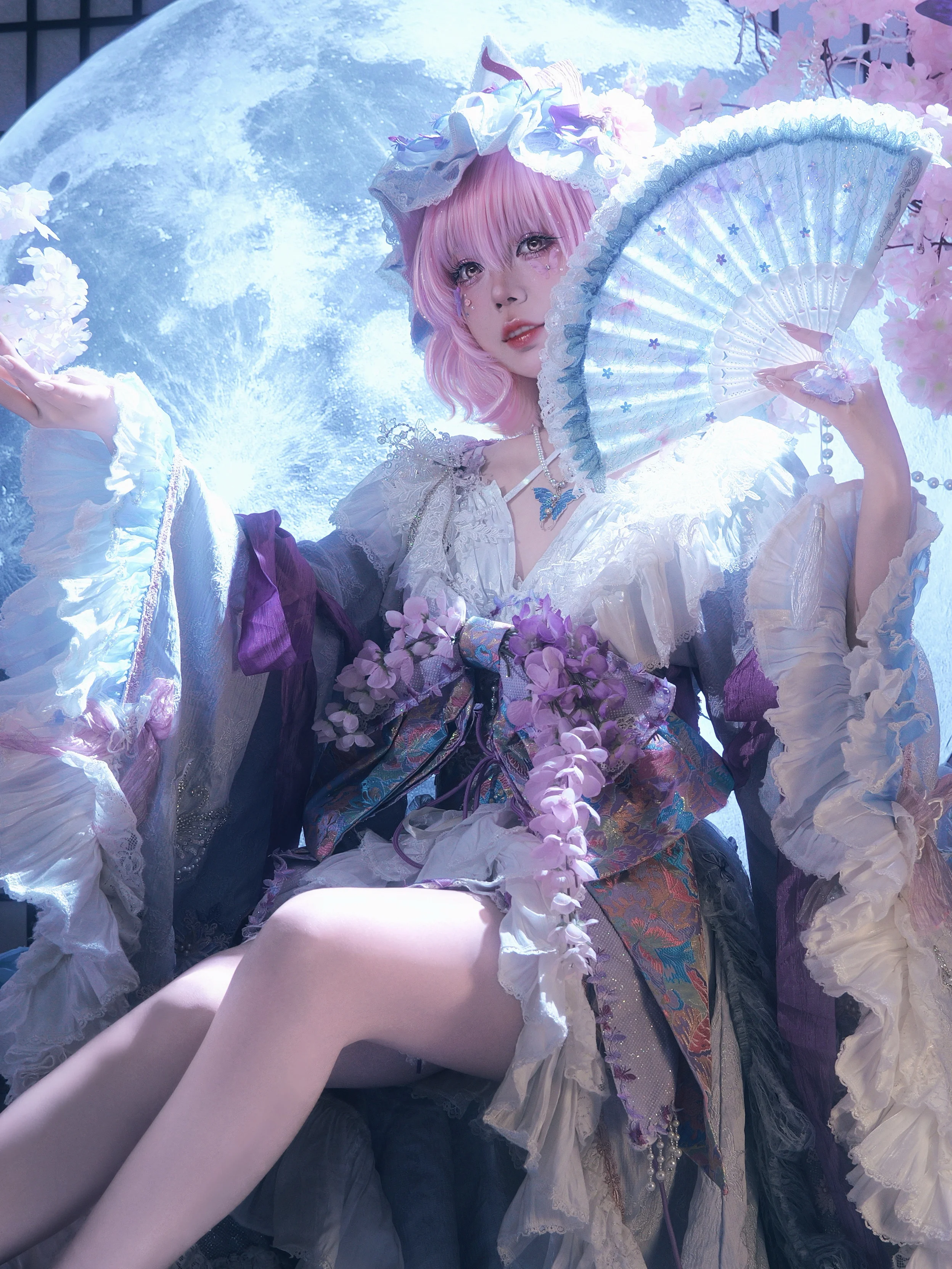 【西行寺幽幽子cos】白玉楼的月色与樱花，东方project幻境 - 第 1 张