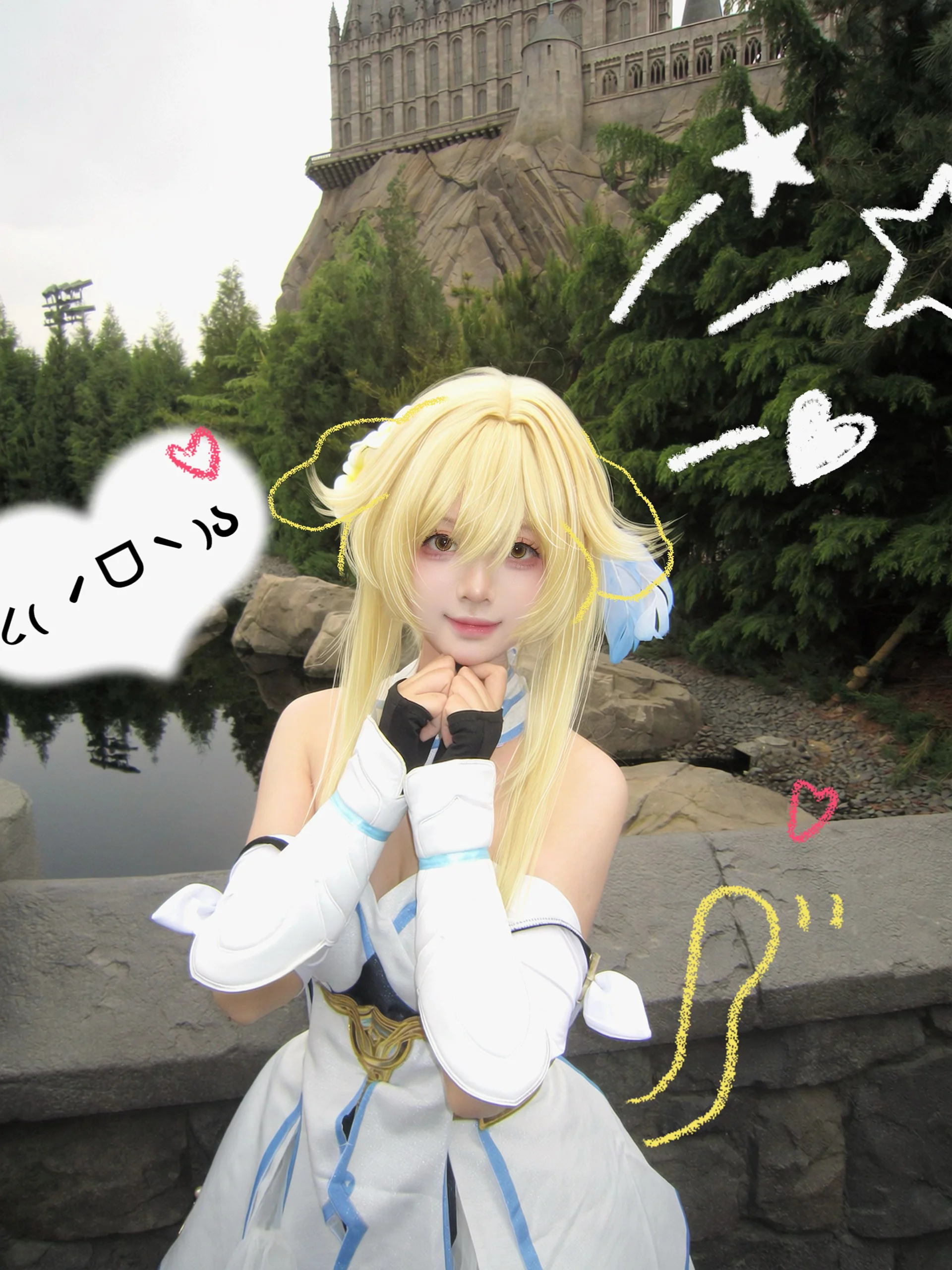 【蛍 コスプレ】『原神』キャラクターの屋外城撮影、白と青が織りなす清涼感 - 2 枚目
