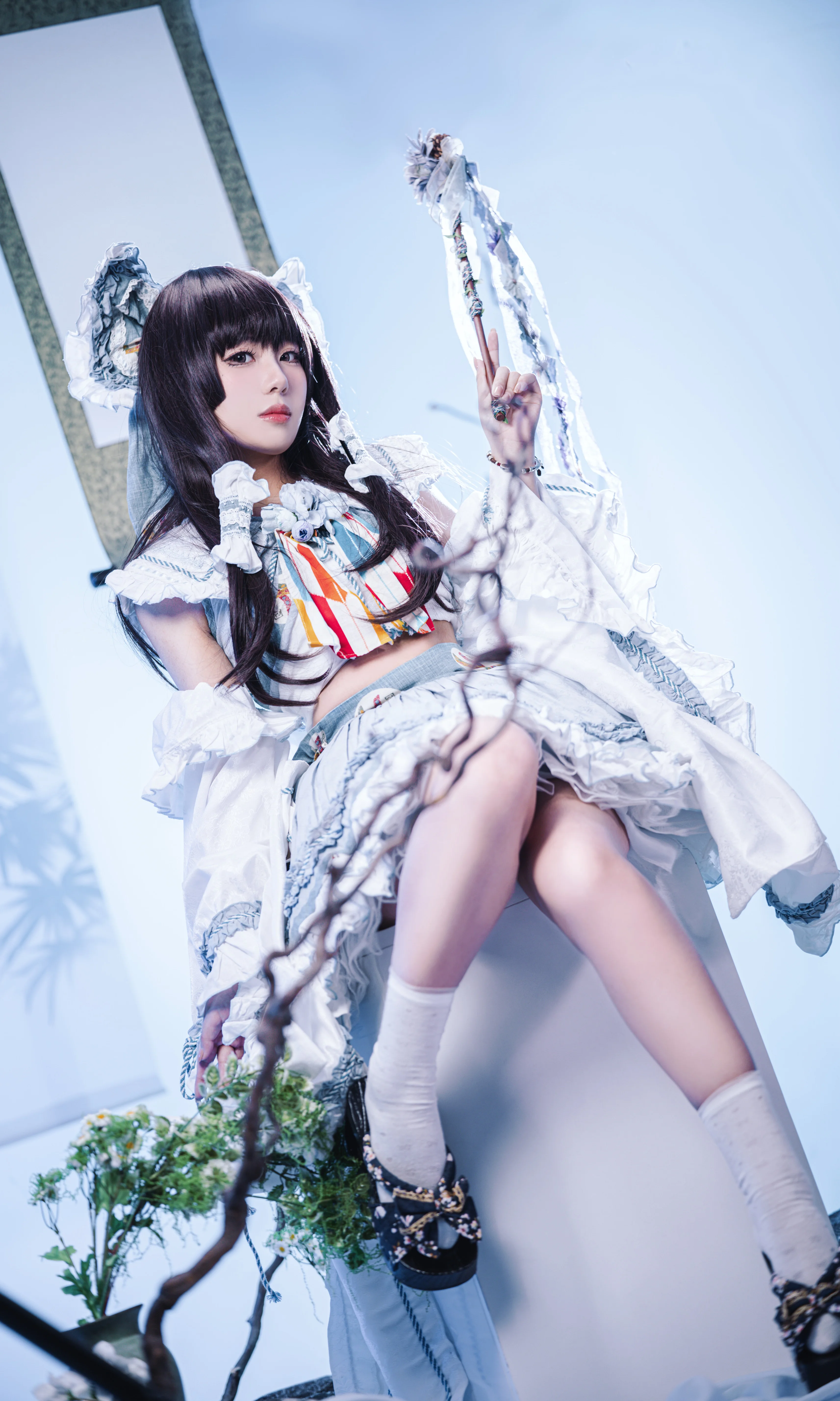 【博丽灵梦cos】东方Project二创青灵梦的白棚动作参考正片 - 第 7 张