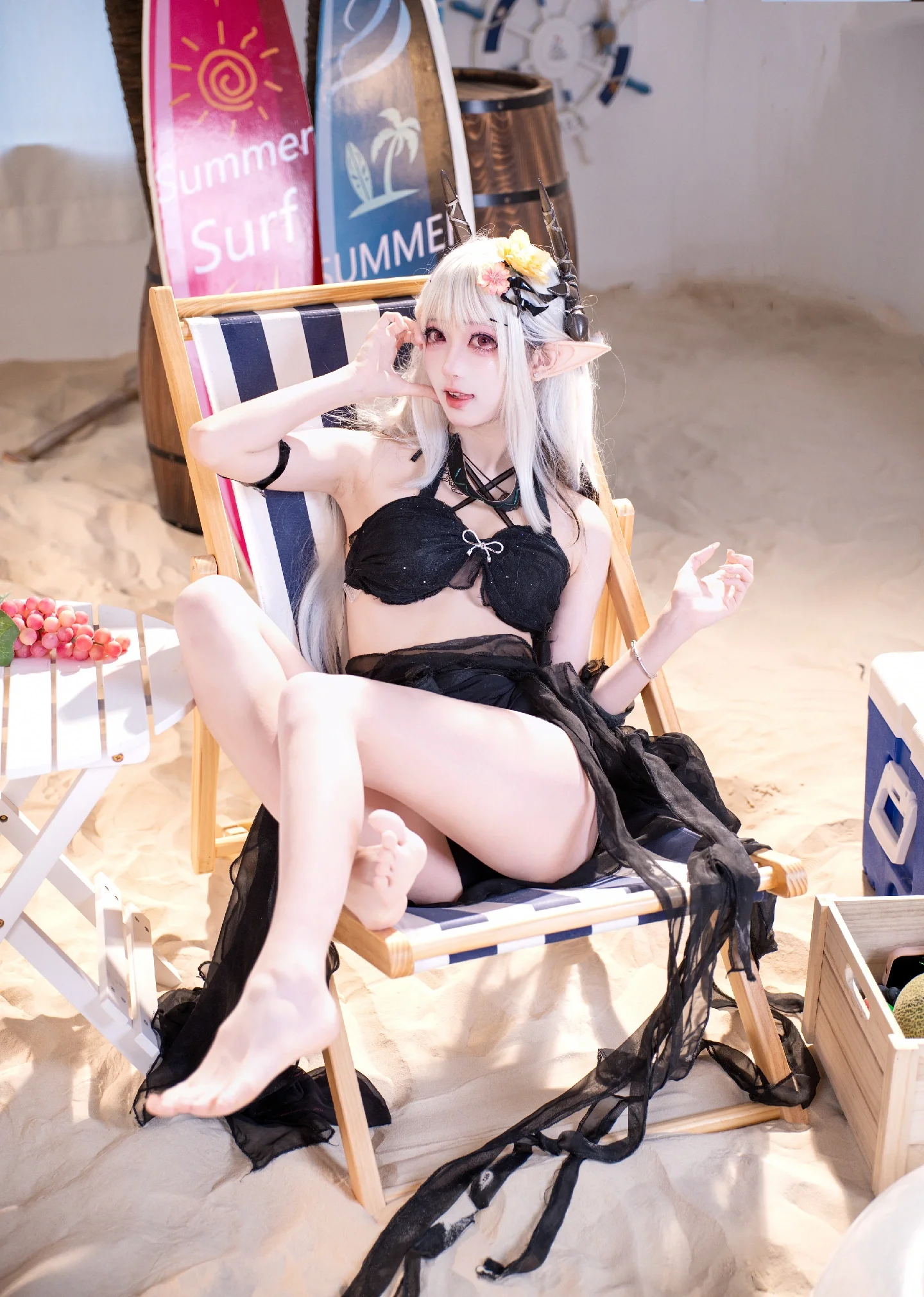 【泥岩cos】明日方舟的夏日海滩，黑色泳装与轻纱的完美搭配 - 第 2 张