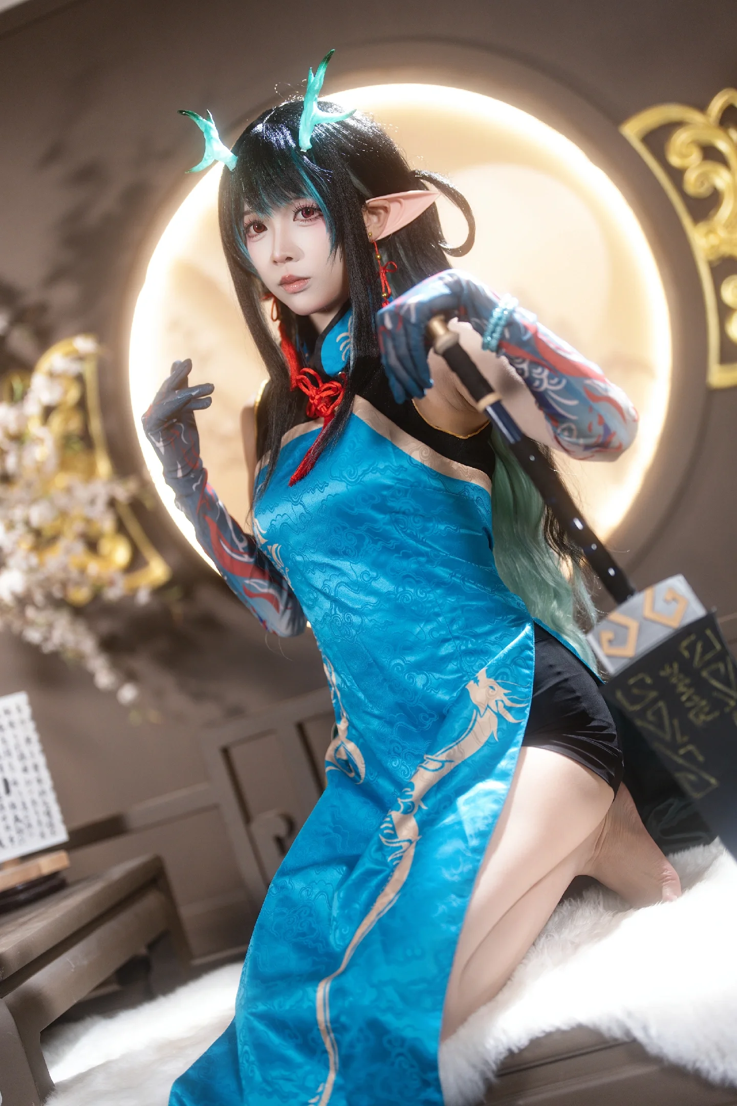 【夕cos】明日方舟染尘烟造型，国风龙女战士 - 第 1 张
