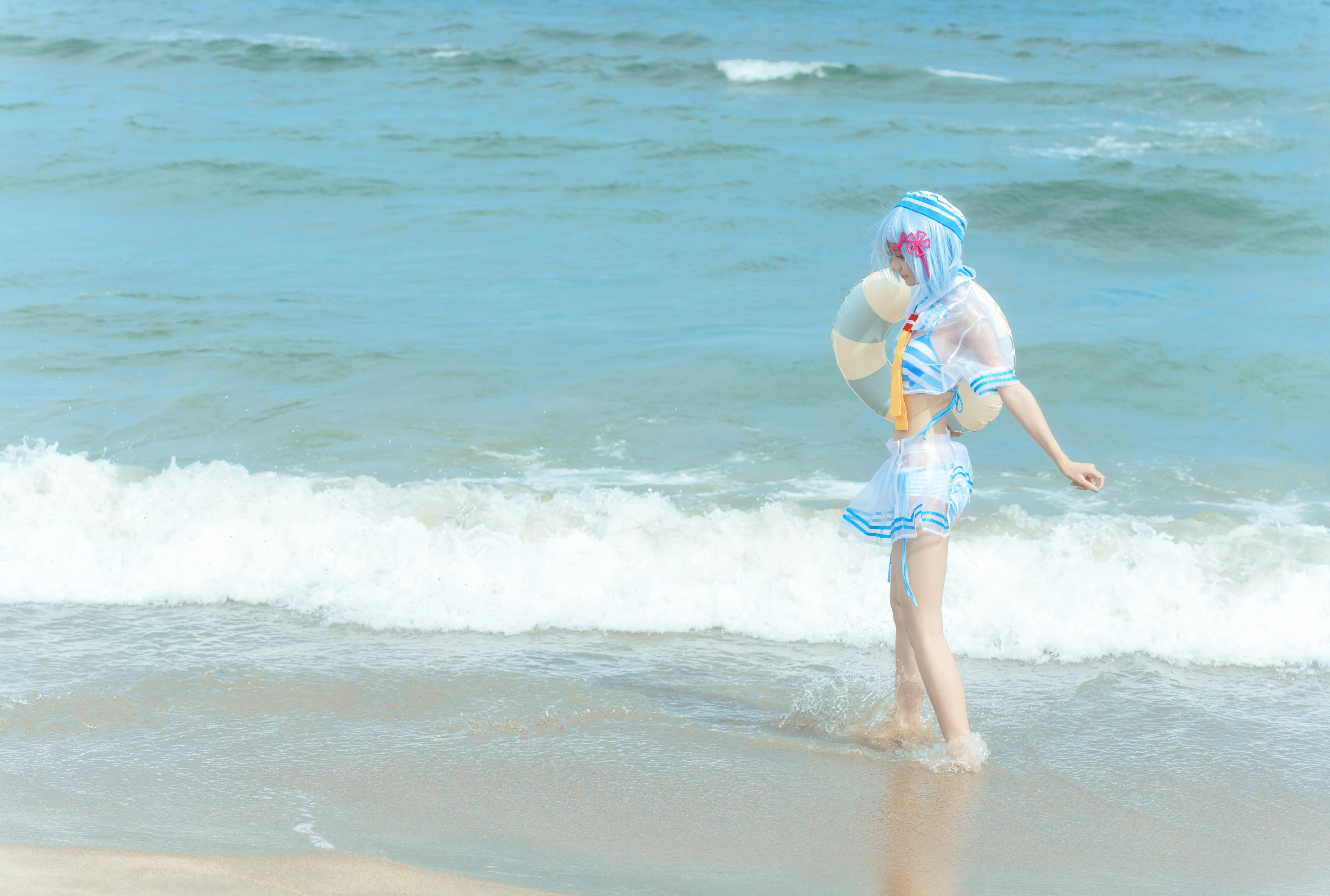 【蕾姆cos】Re:从零开始的异世界生活，海滨蓝白条纹泳装记录 - 第 10 张