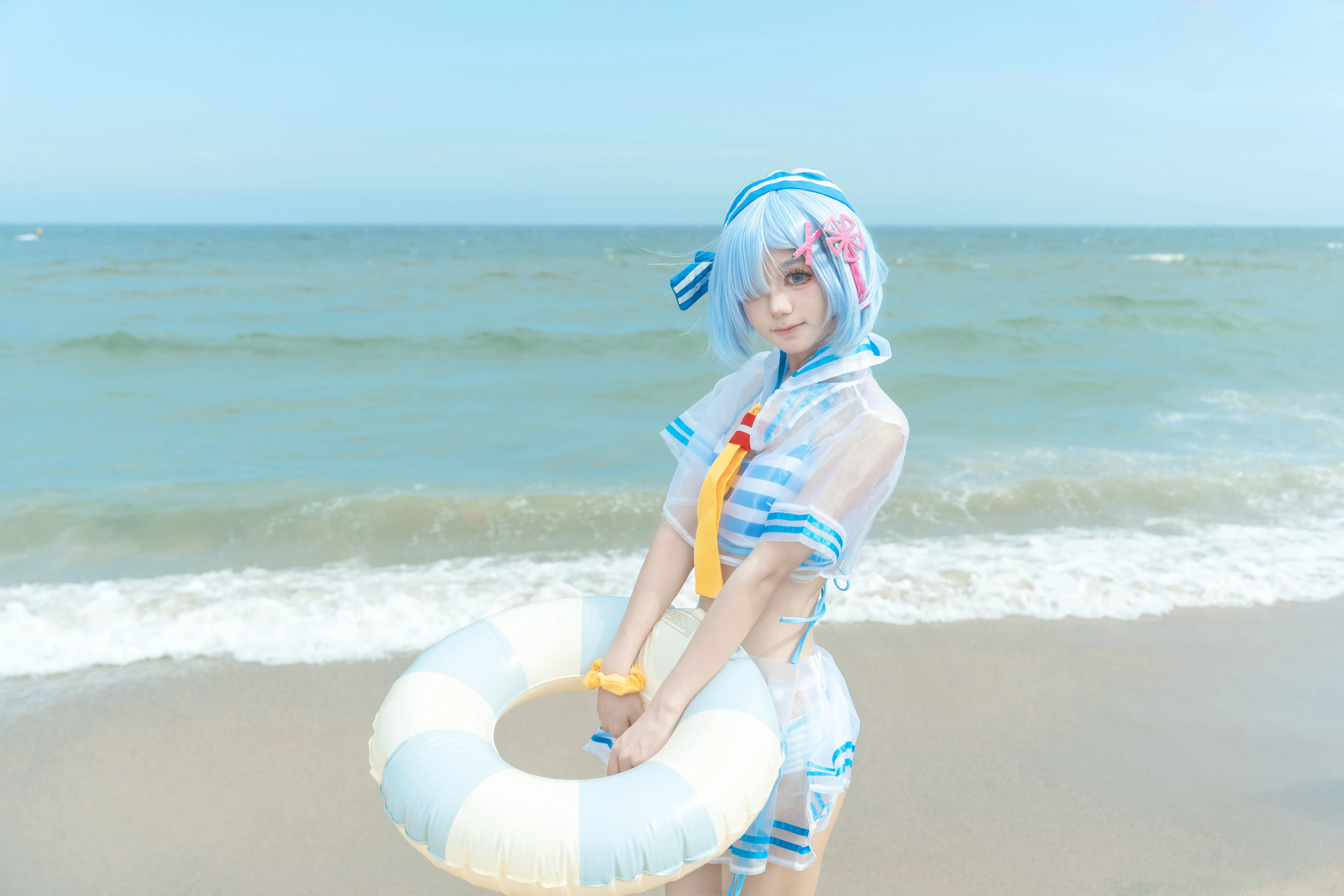 【蕾姆cos】Re:从零开始的异世界生活，海滨蓝白条纹泳装记录 - 第 11 张