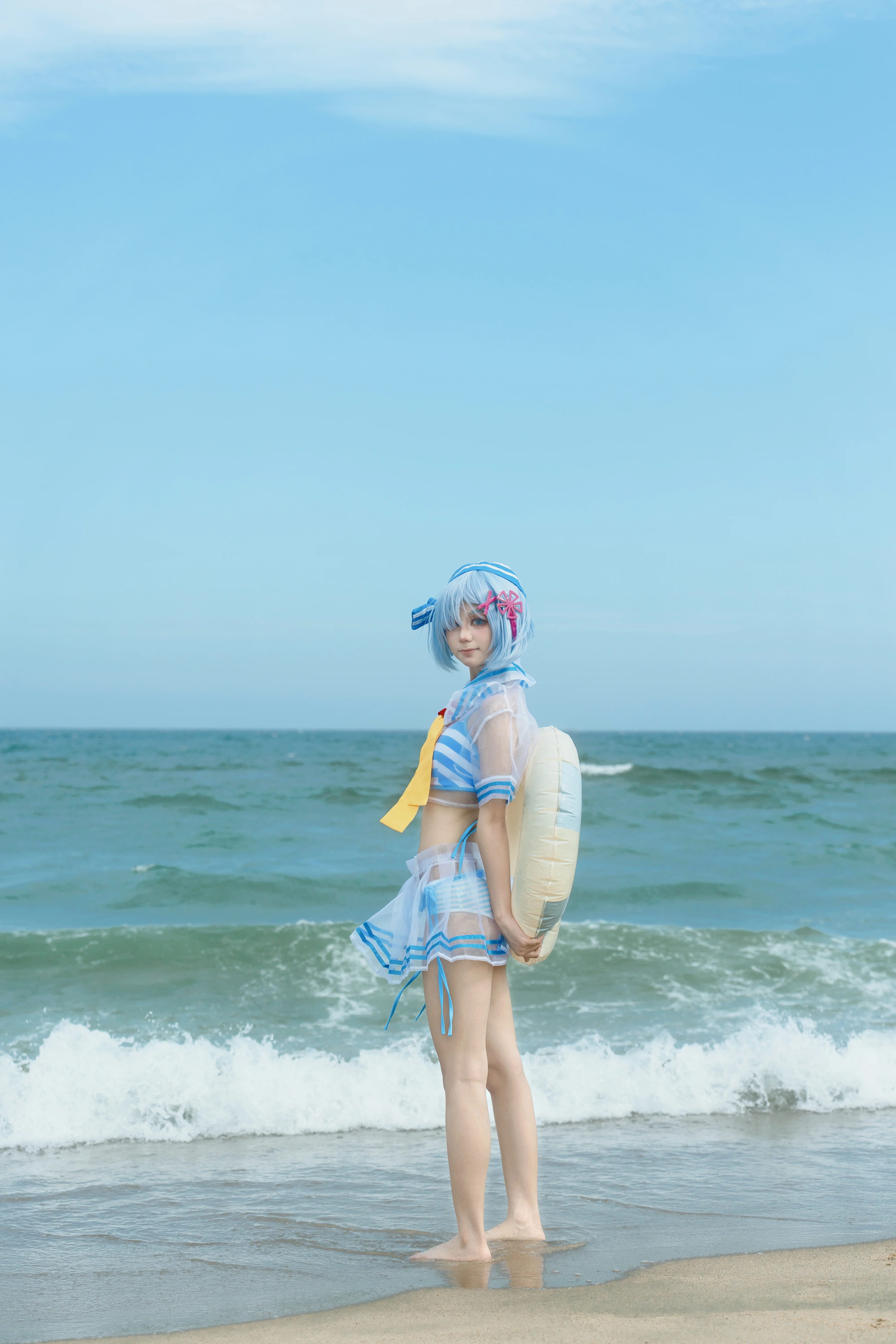 【蕾姆cos】Re:从零开始的异世界生活，海滨蓝白条纹泳装记录 - 第 13 张