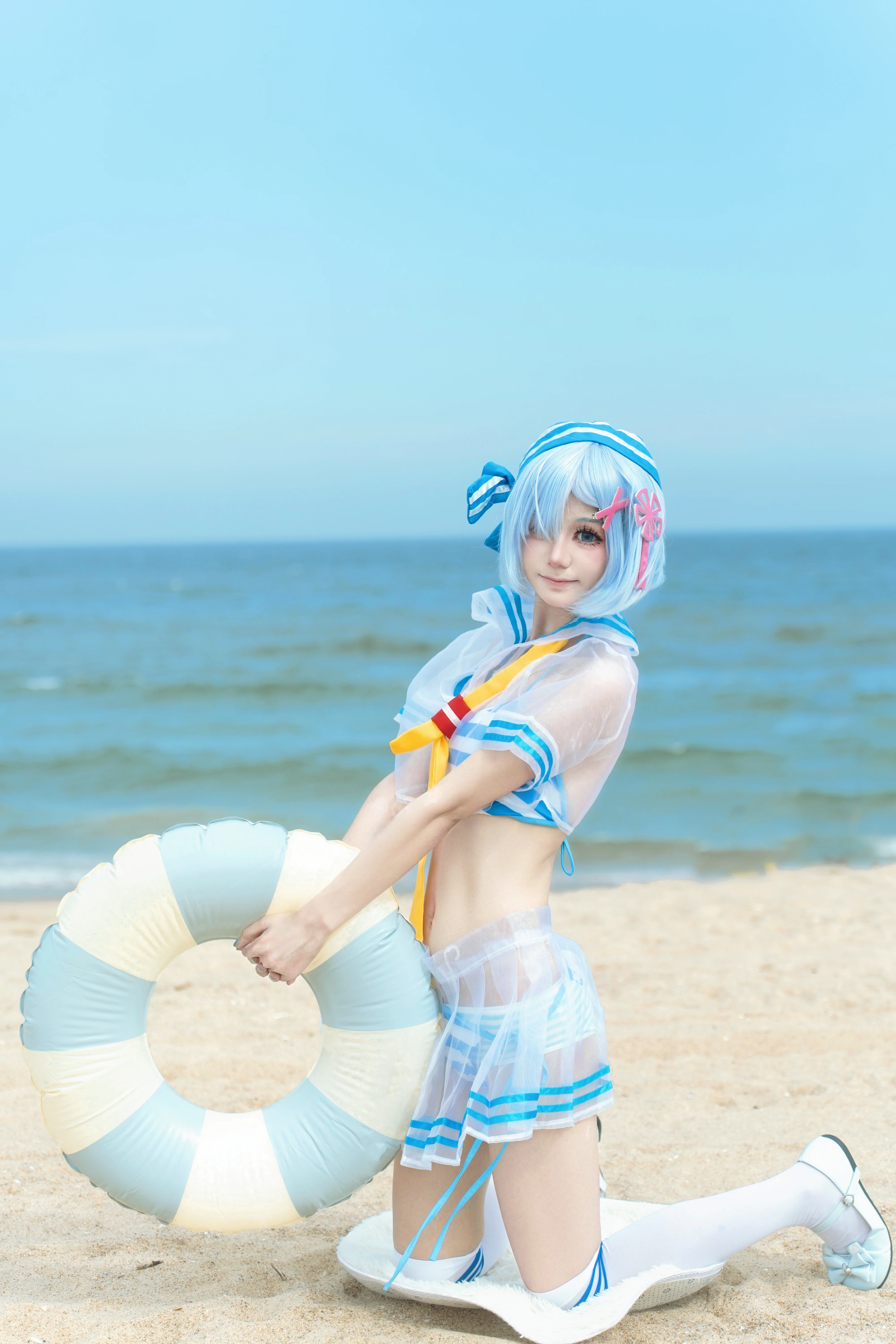 【蕾姆cos】Re:从零开始的异世界生活，海滨蓝白条纹泳装记录 - 第 14 张