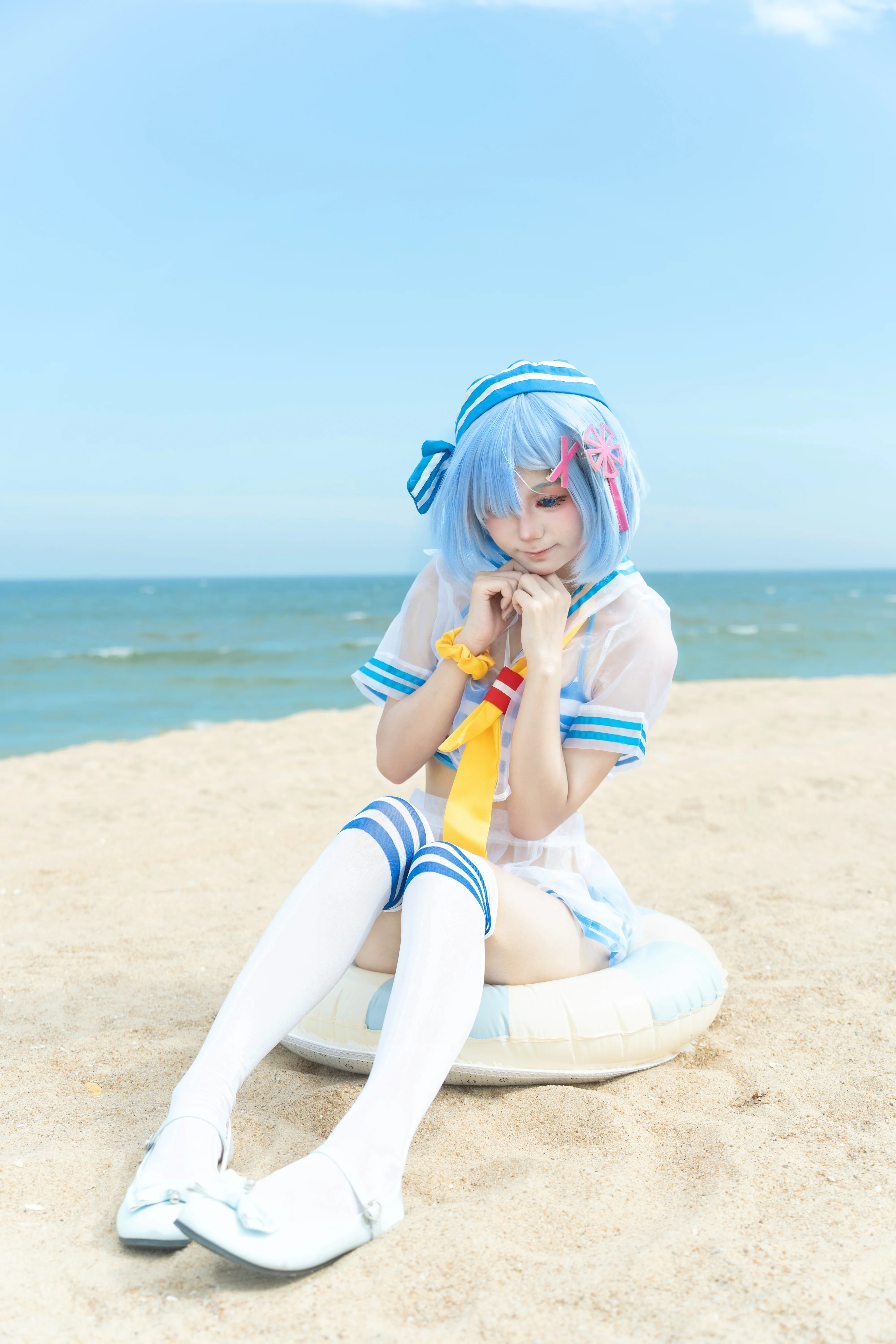 【蕾姆cos】Re:从零开始的异世界生活，海滨蓝白条纹泳装记录 - 第 2 张